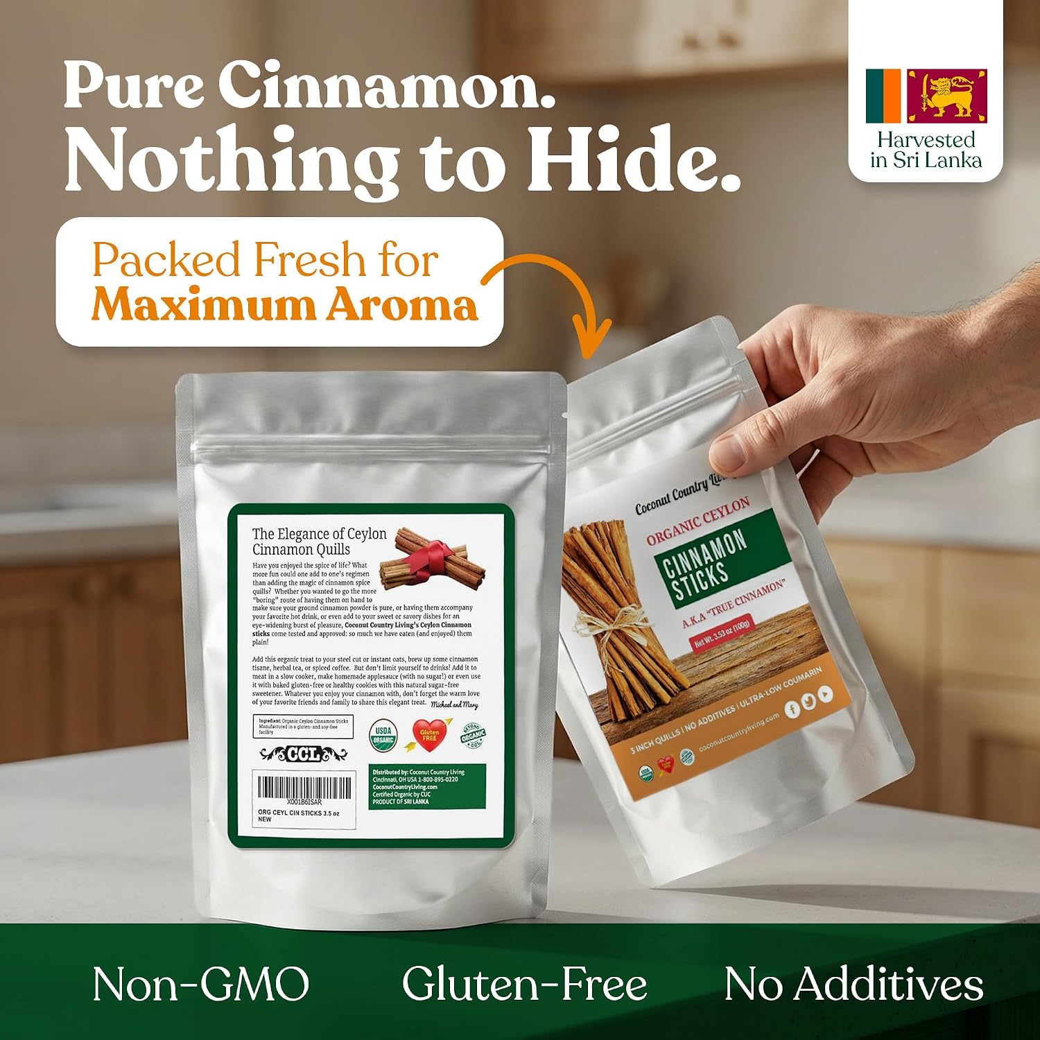 Organic Ceylon Cinnamon Sticks 8 oz - Whole Sticks from Sri Lanka, USDA | True Cinnamon 3" Quills, Fair Trade, Non-GMO, Gluten Free, Low Coumarin, Naturally Sweet Aroma, for Tea, Baking & Cooking