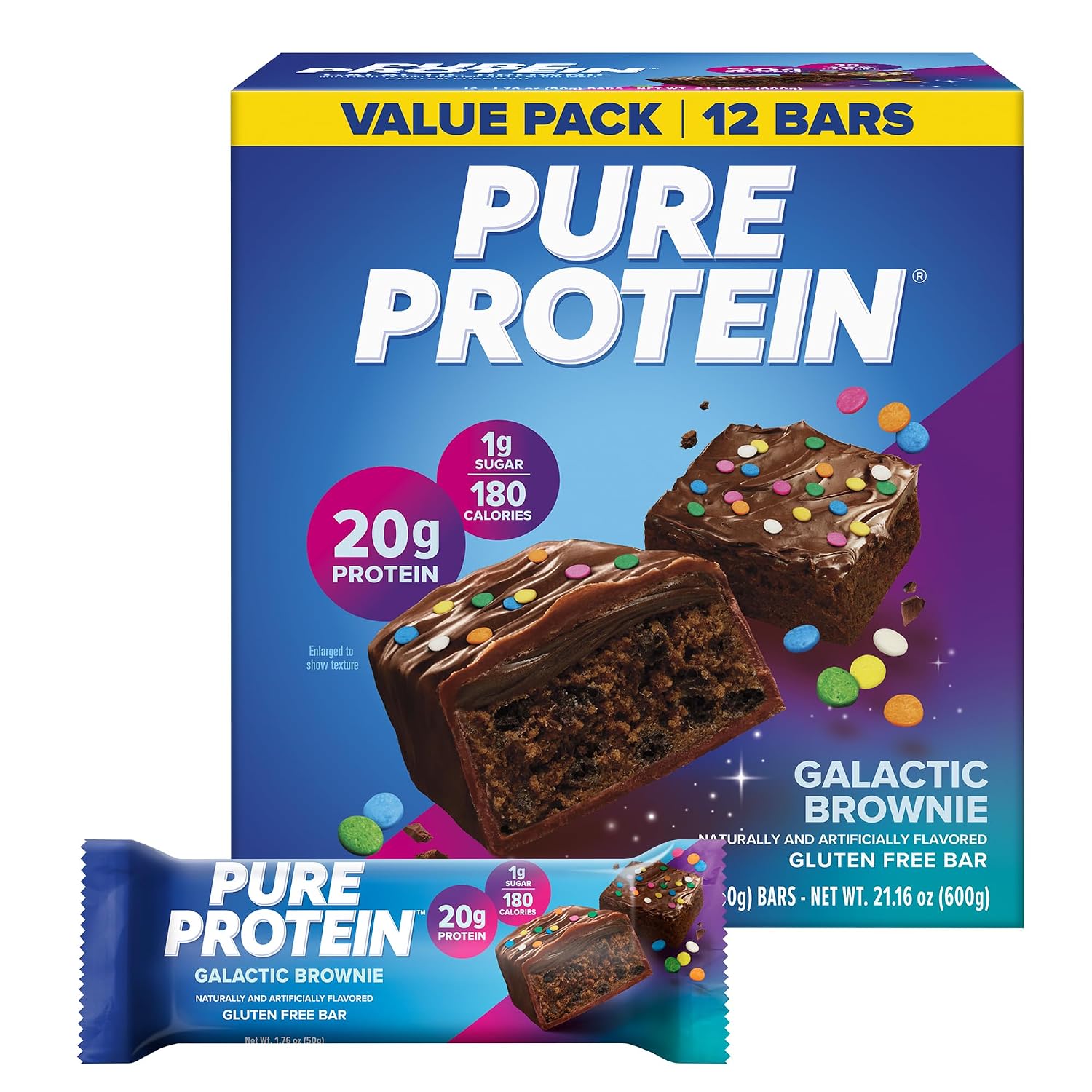 Pure Protein Chocolate Deluxe Protein Bars, 21g Protein, Gluten Free, 12 Ct