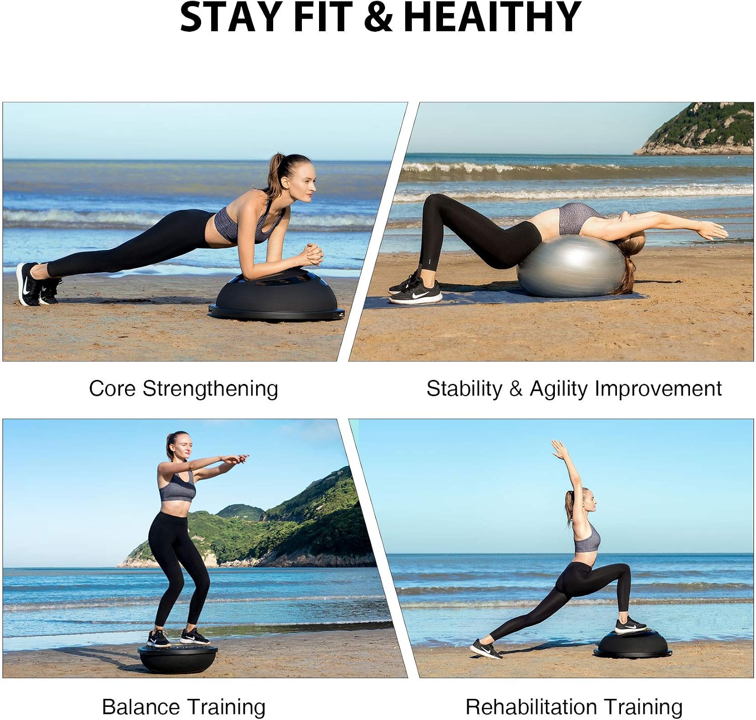 ZELUS 25in. Balance Ball | 660lb Inflatable Half Exercise Ball Wobble Board Balance Trainer w Nonslip Base | Half Yoga Ball Strength Training