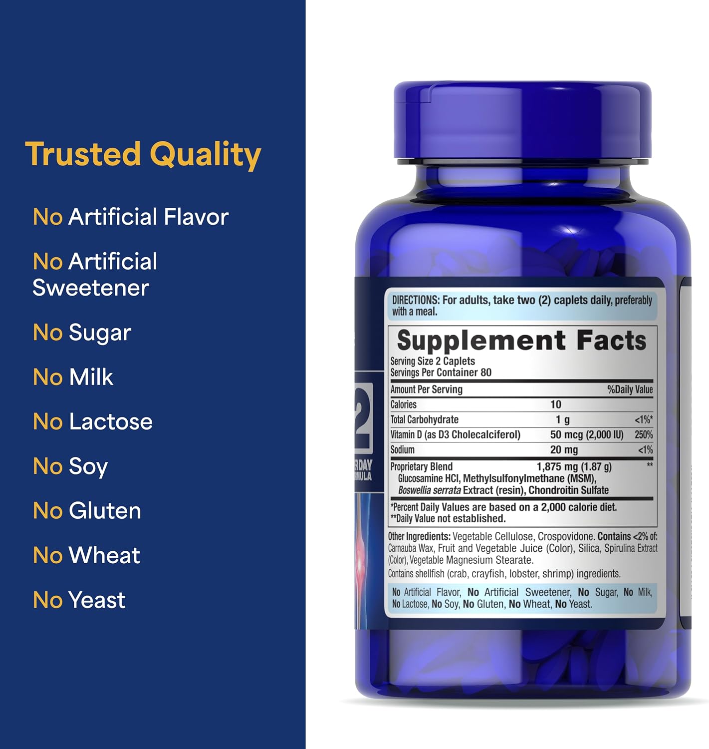 Puritan's Pride Advanced Glucosamine Chondroitin MSM with Vitamin D3 50mcg