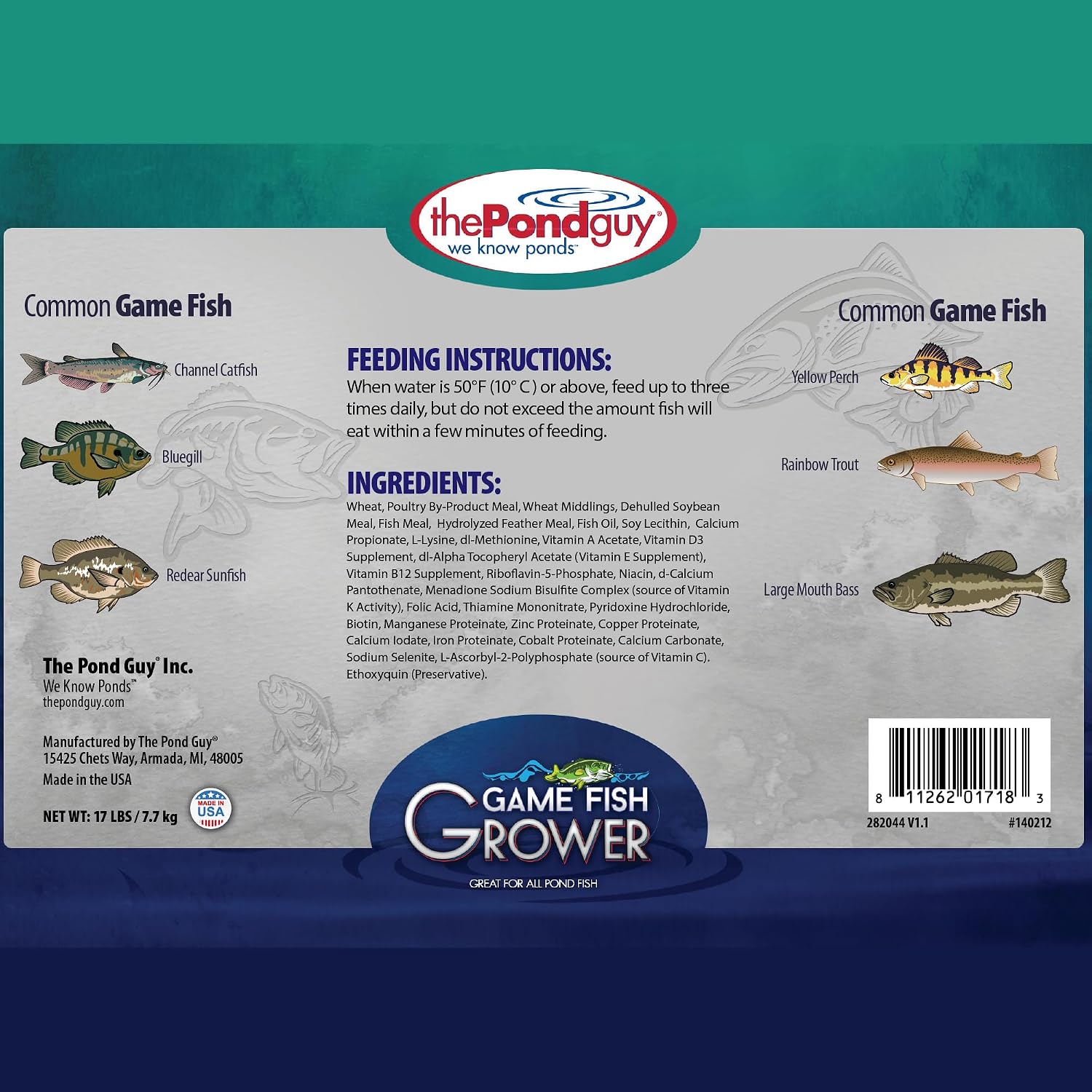The Pond Guy Game Fish Grower Floating Pellet Food, 17 lbs | Complete aquatic nutrition for bass, trout