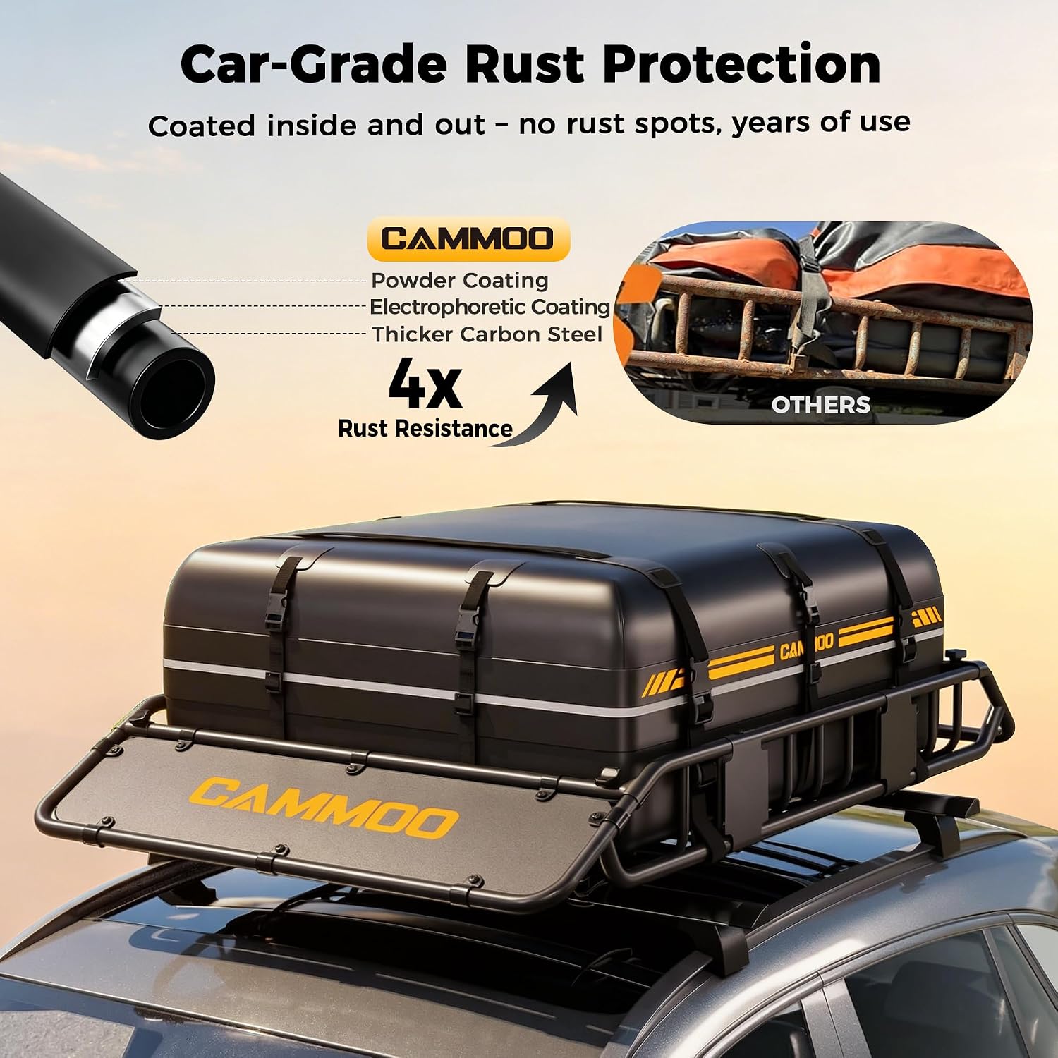 CAMMOO 54"x34" Roof Rack Basket Removable Fairing & Support Bars for Kayaks | All-In-One Kit Includes 15 Cu.Ft. Waterproof Bag, Cargo Net