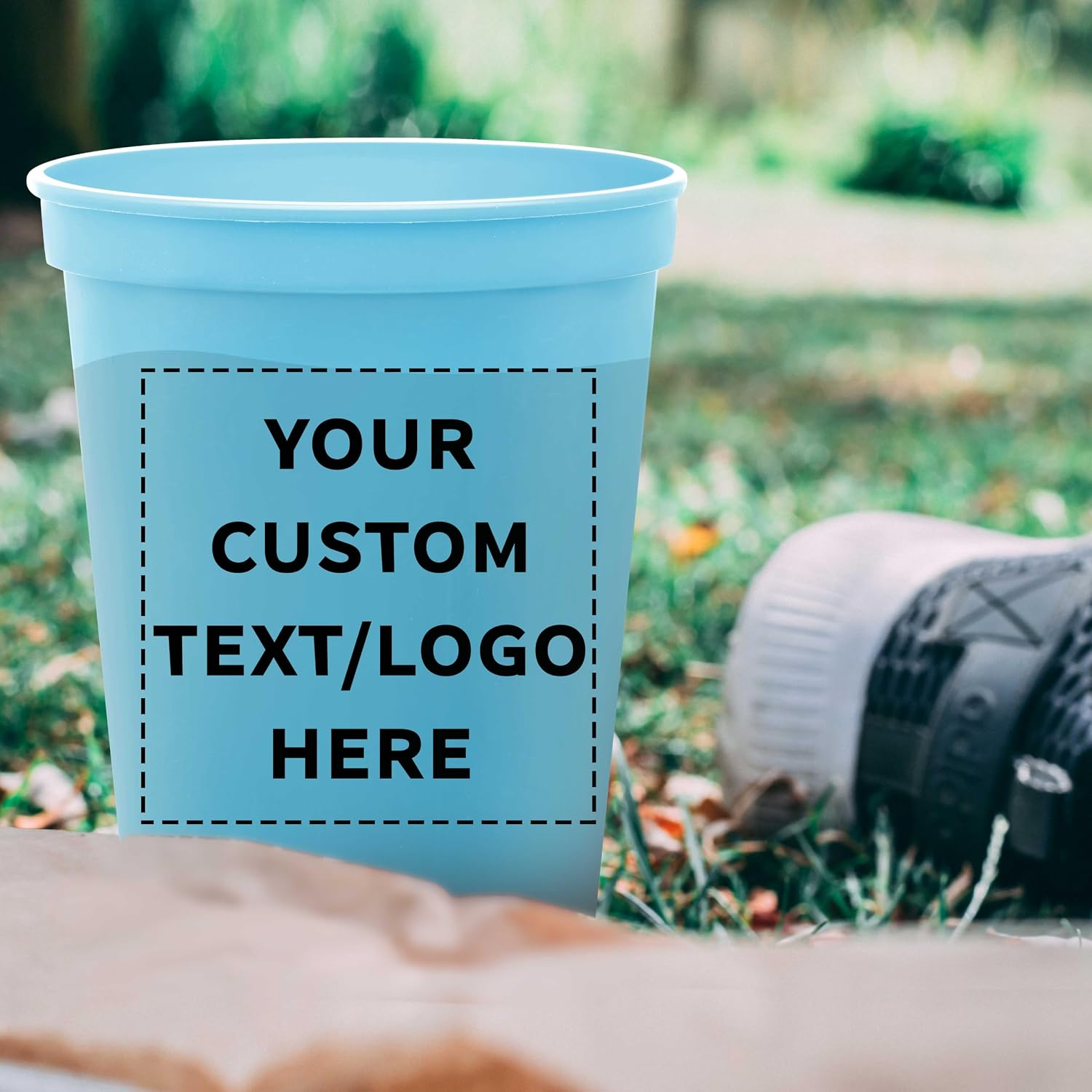 DISCOUNT PROMOS Custom Plastic Stadium Cups 16 oz. Set of 10/50/100, Personalized Bulk Pack - Perfect for Birthdays, Weddings, Picnic, Beach