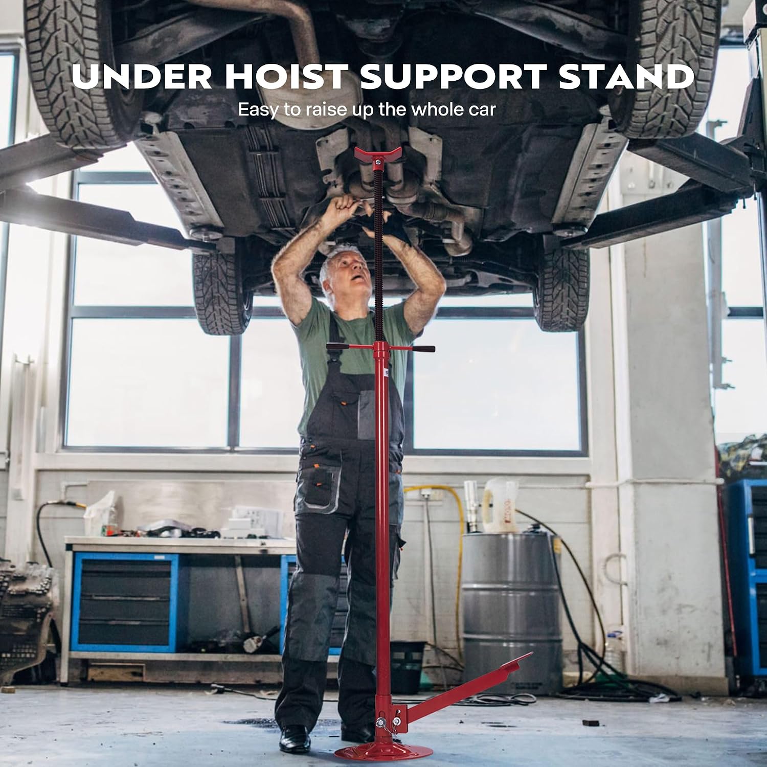 SPECSTAR Under Hoist Support Stand 3/4 Ton Jack Stand | 1650Lbs Capacity, Adjustable 52-76 Inch Height, 12 Inch Diameter Base for Vehicle Lifting & Support