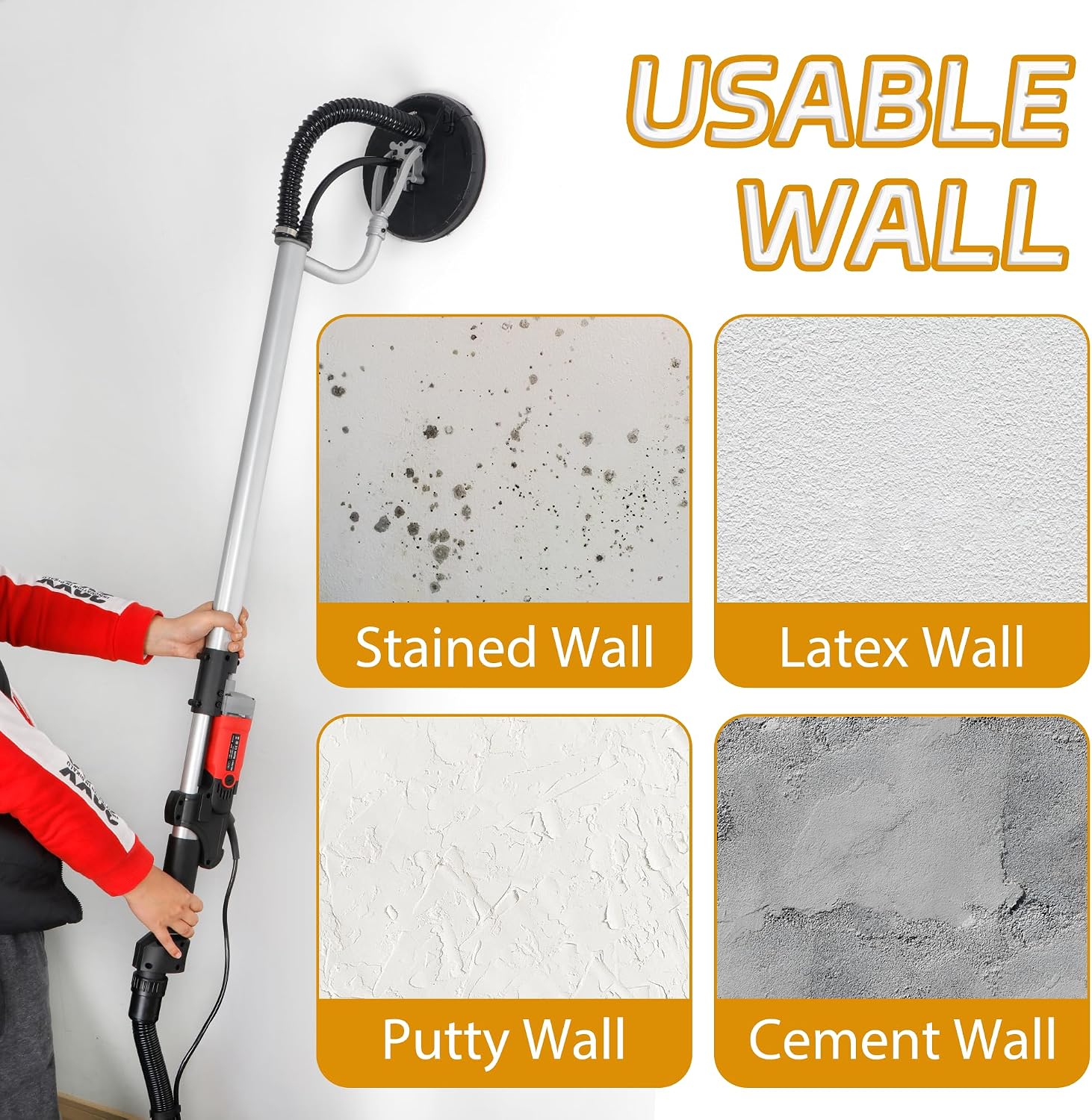 Nouva Power Drywall Sander, Electric Vacuum Sander Variable 6 Speed Adjustment Foldable with 6 Sand Pads