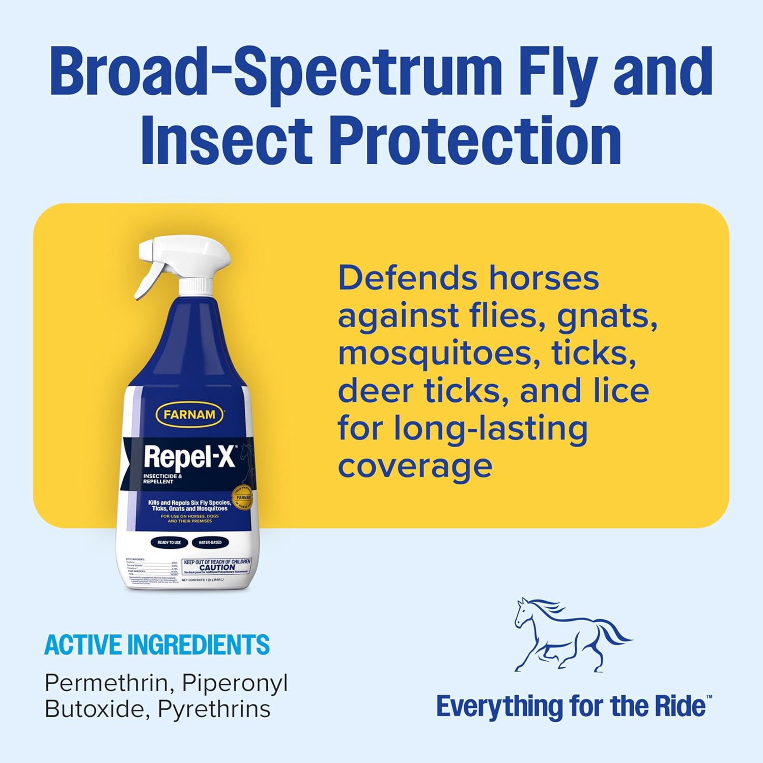 Farnam Repel-X Ready-to-Use Horse Fly Spray for Horses, 32 Fl Oz | Insect Control with Permethrin: Repel-X helps protect horses against barn flies