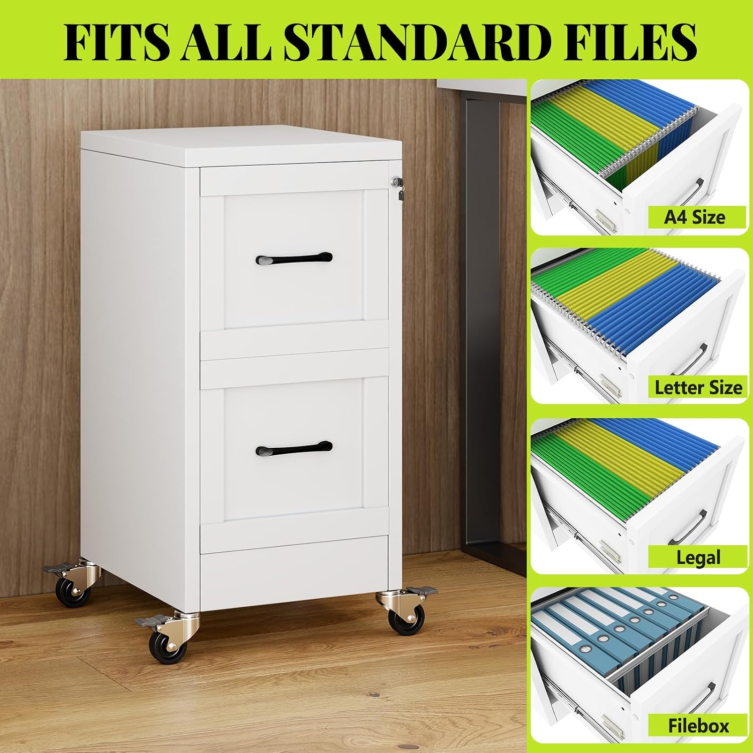 3 Drawer File Cabinet, Office Mobile Filing Cabinet, Printer Stand | All-in-One Office Storage, 3 Storage Drawers, 2 Adjustable Shelves, Lockable Cabinet, 4 Casters, 46.5-Inch Top