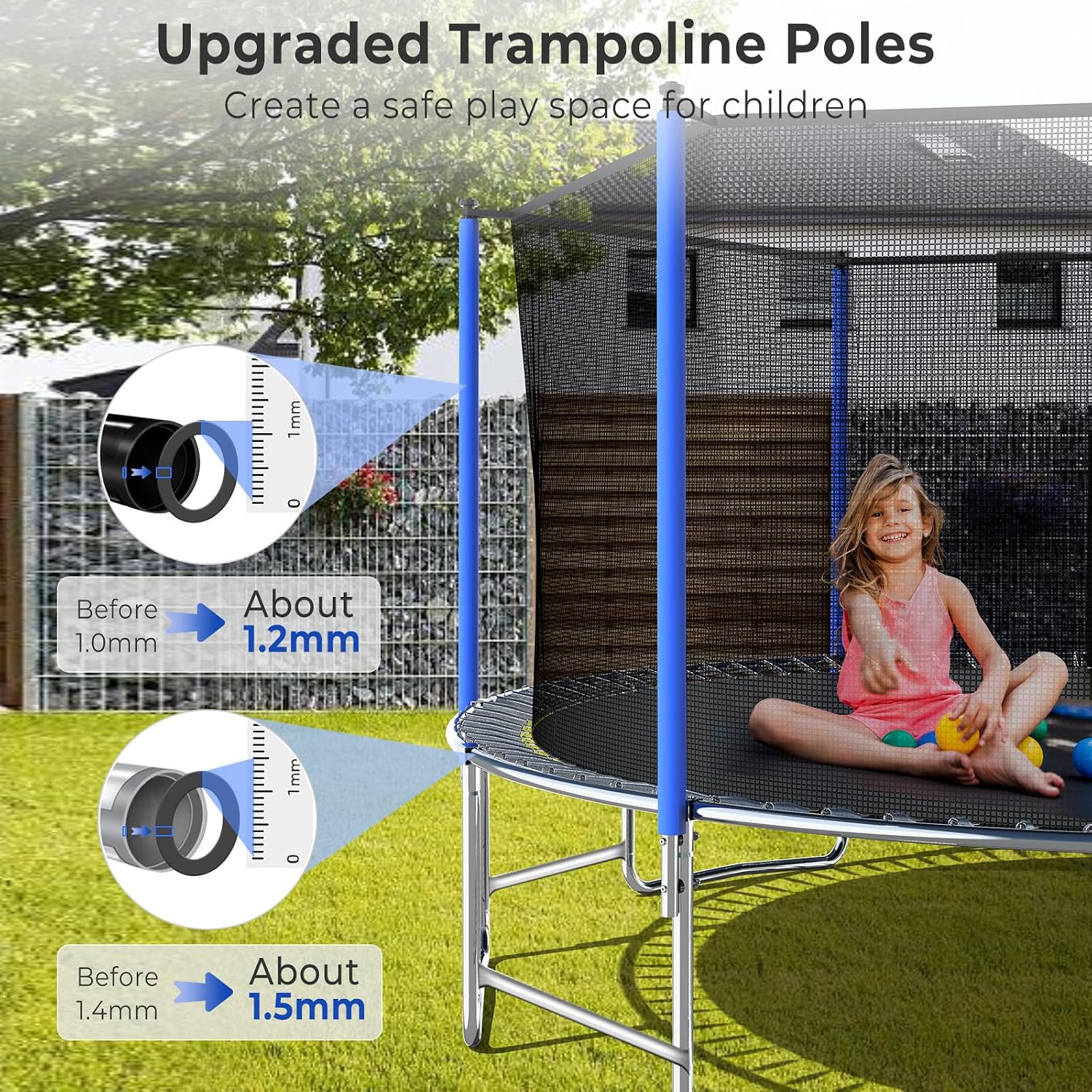10 12 14 16FT Trampoline Outdoor, Light/Sprinkler/Basketball Hoop | Large Recreational Trampoline for Kids and Adults, Heavy Duty Yard Trampolines with Enclosure Net, ASTM Approval