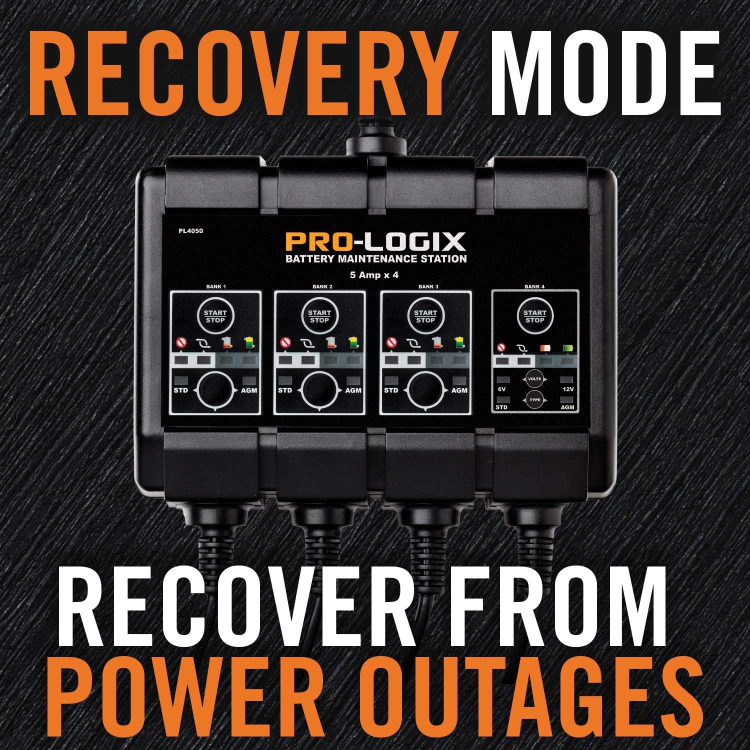 Clore Automotive PL4020, Pro-Logix 4-Bank, 8-Amp (2-Amp Per Bank) Fully Automatic Smart Charger, 12V Battery Charger, Battery Maintainer, Desulfator with Temperature Compensation, Black