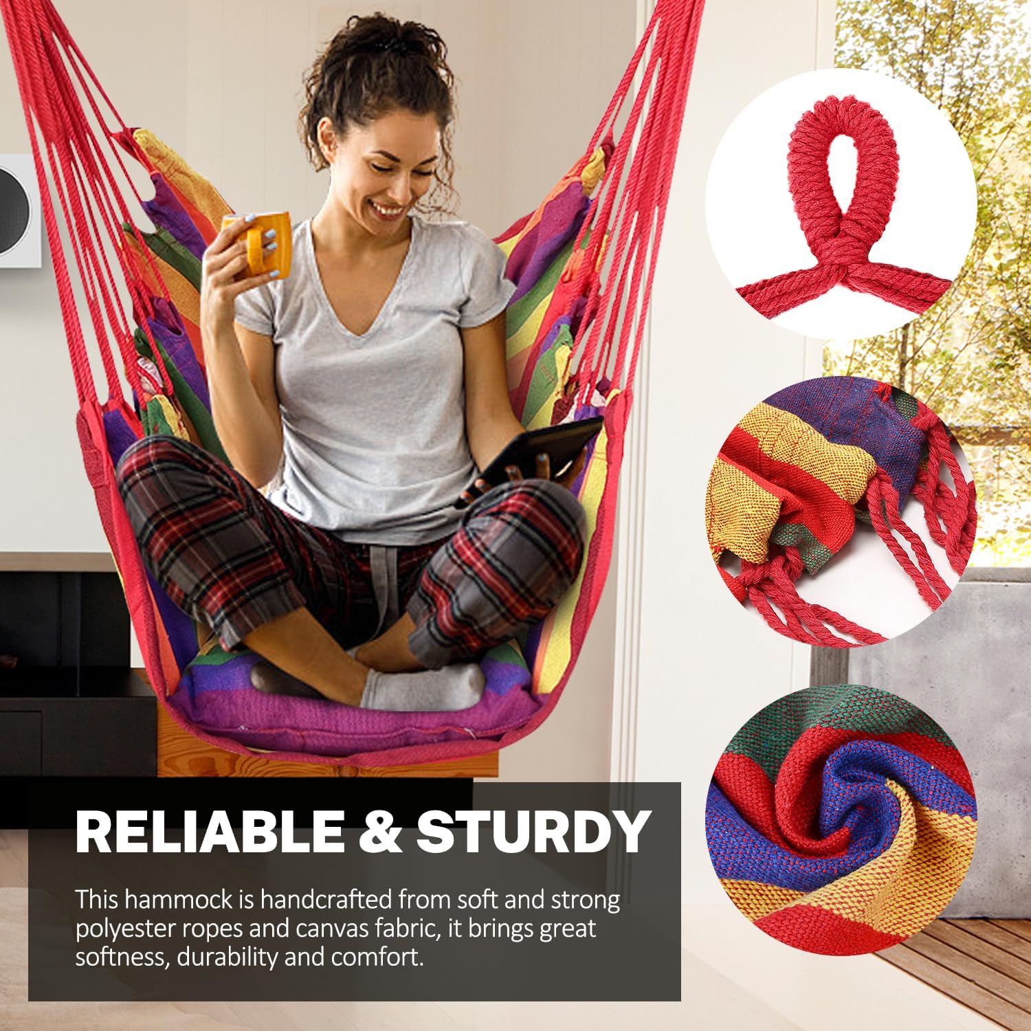 KPX Ourdoor Hanging Hammock Chair – Comfortable Tree Swing Chair Large Size 110X130cm（Without Pillows） - 330 Lbs Weight Capacity (Dark Gray)