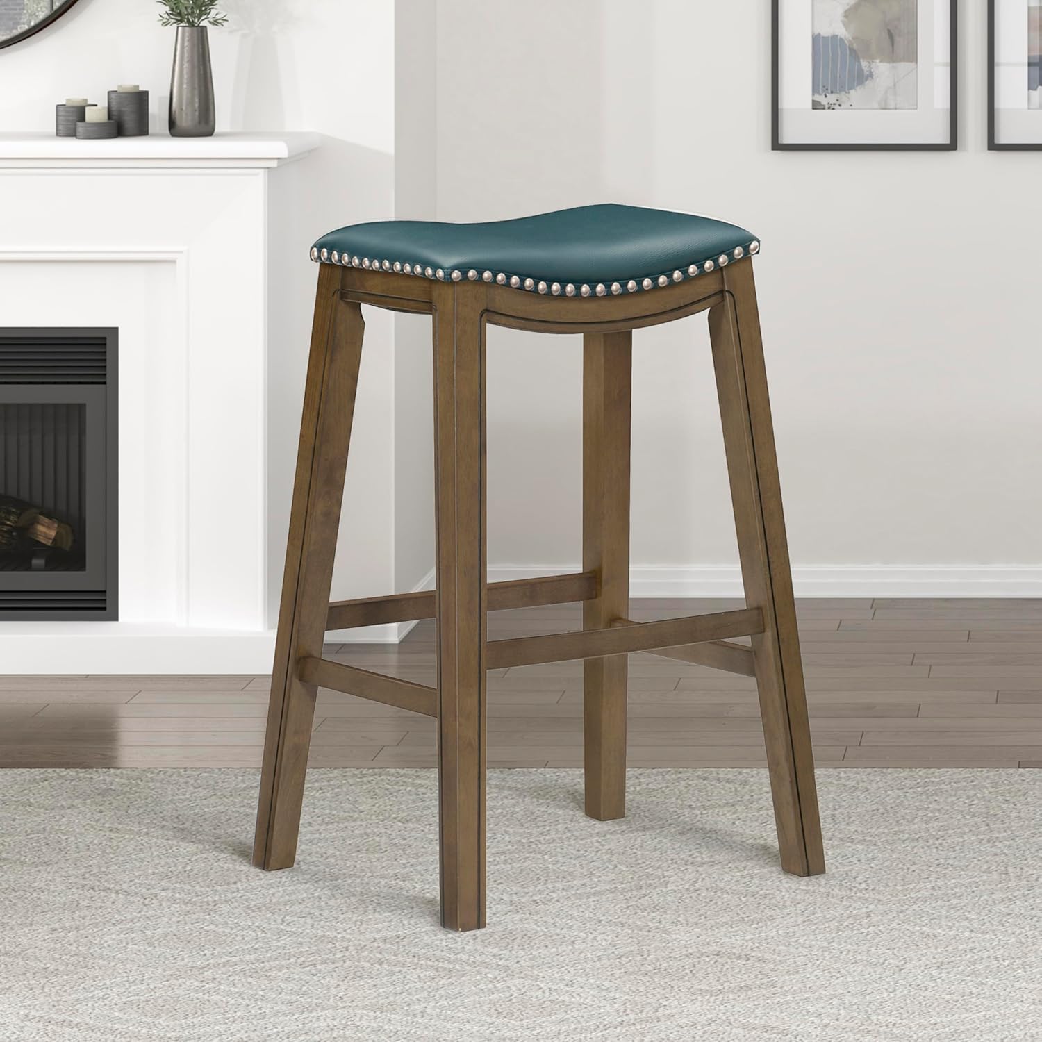 Lexicon Ordway Solid Wood Counter Height Stool - Saddle Kitchen Stool Counter Height Stools for Dining, Armless Chair Seating Options, Perfect for Casual Entertaining Spaces, 25" SH, Black