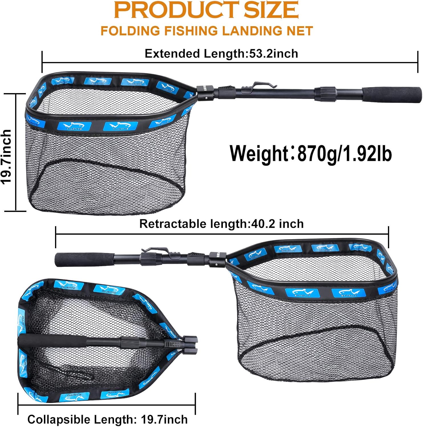 PLUSINNO Floating Fishing Net for Steelhead, Salmon, Fly, Kayak, Catfish, Bass, Trout Fishing