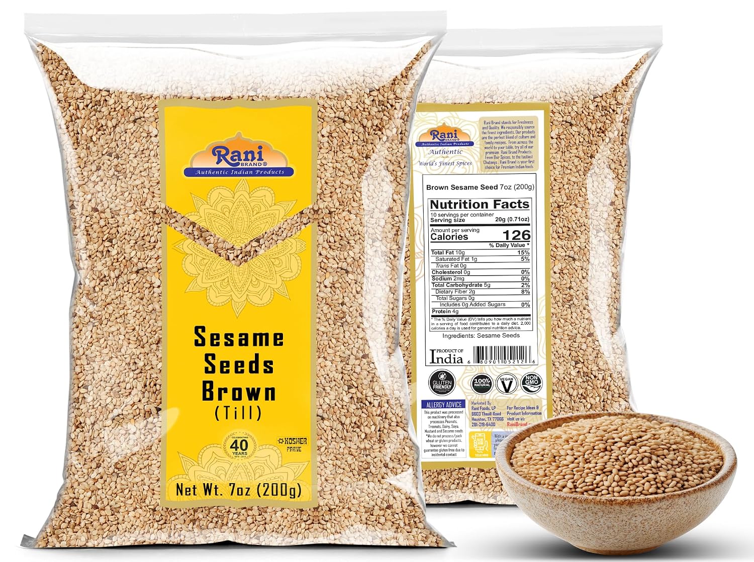 Rani Sesame Seeds Whole Brown, Raw (Till) 28oz (800gm) ~ All Natural | Gluten Friendly | NON-GMO | Vegan | Indian Origin