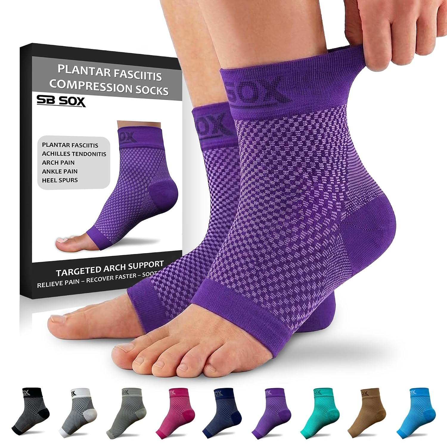 SB SOX Compression Socks for Plantar Fasciitis Relief (Gray, Medium) | Best Socks for Heel Pain Relief, Achilles Tendonitis & Foot Pain – Toeless Ankle Compression, All-Day Comfort