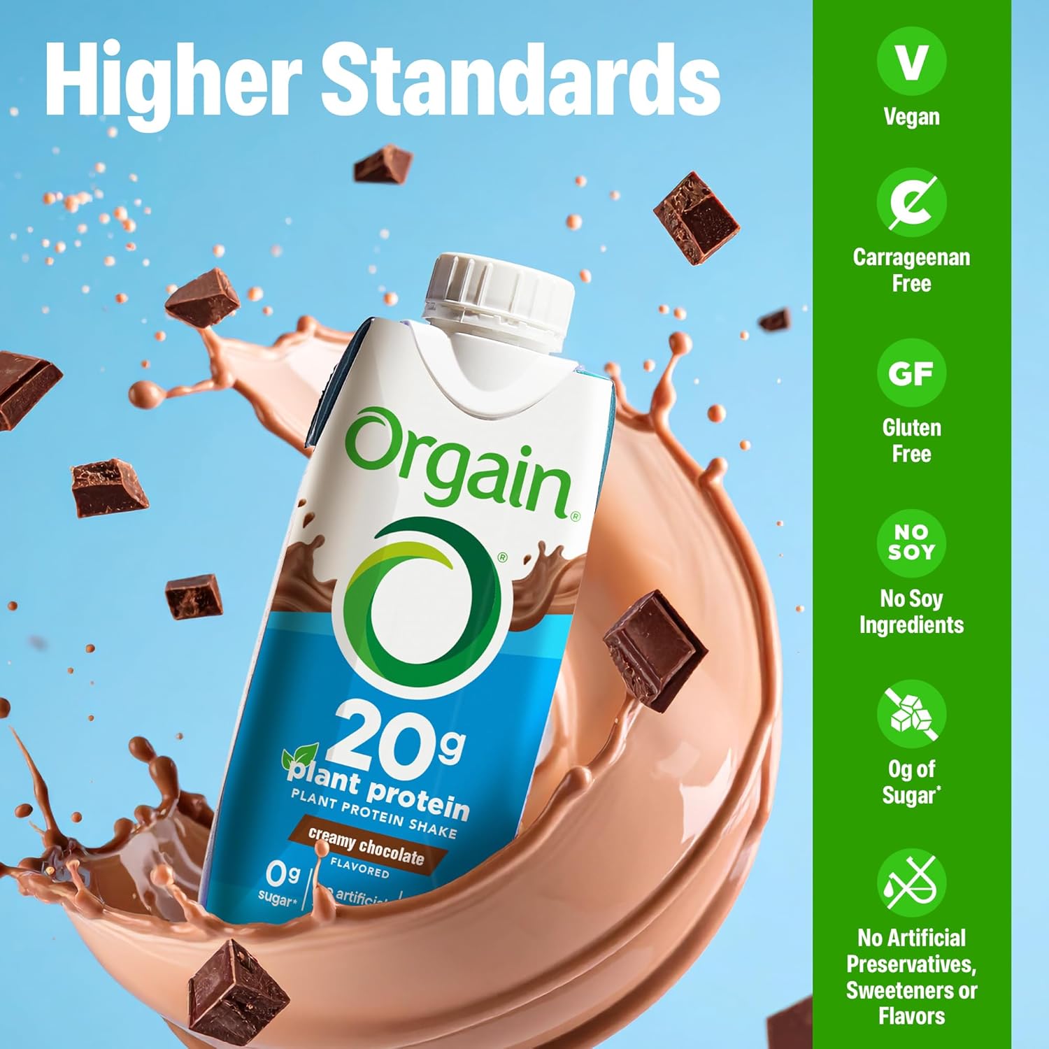 Orgain Organic 20g Vegan High Protein Shake, Chocolate, 11 oz, 12pk