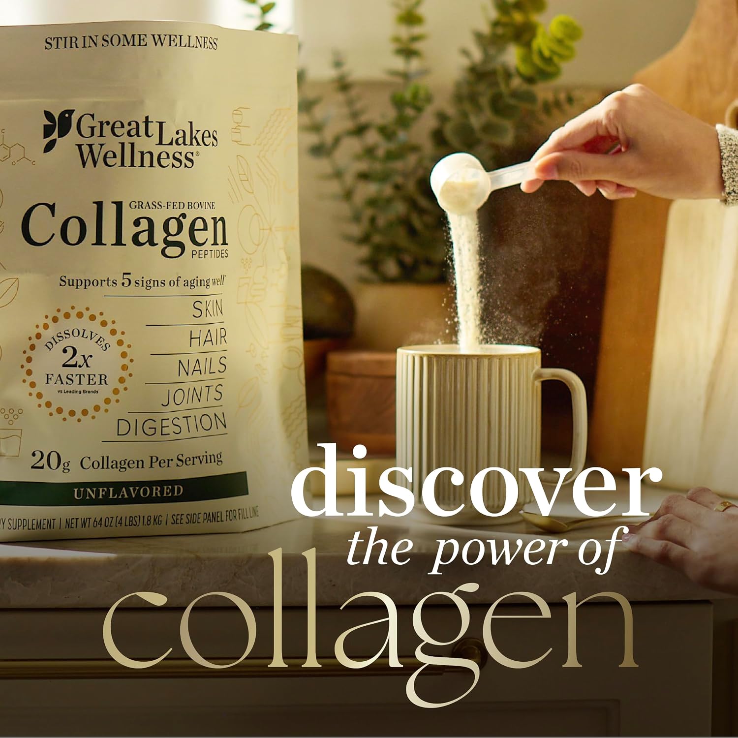 Great Lakes Wellness Collagen Peptides Powder – Supports Skin, Hair, Nails, Joints & Digestion – Hydrolyzed, Non-GMO, Keto & Kosher – Pure Collagen Protein (16 oz, 22 Servings) Packaging may vary