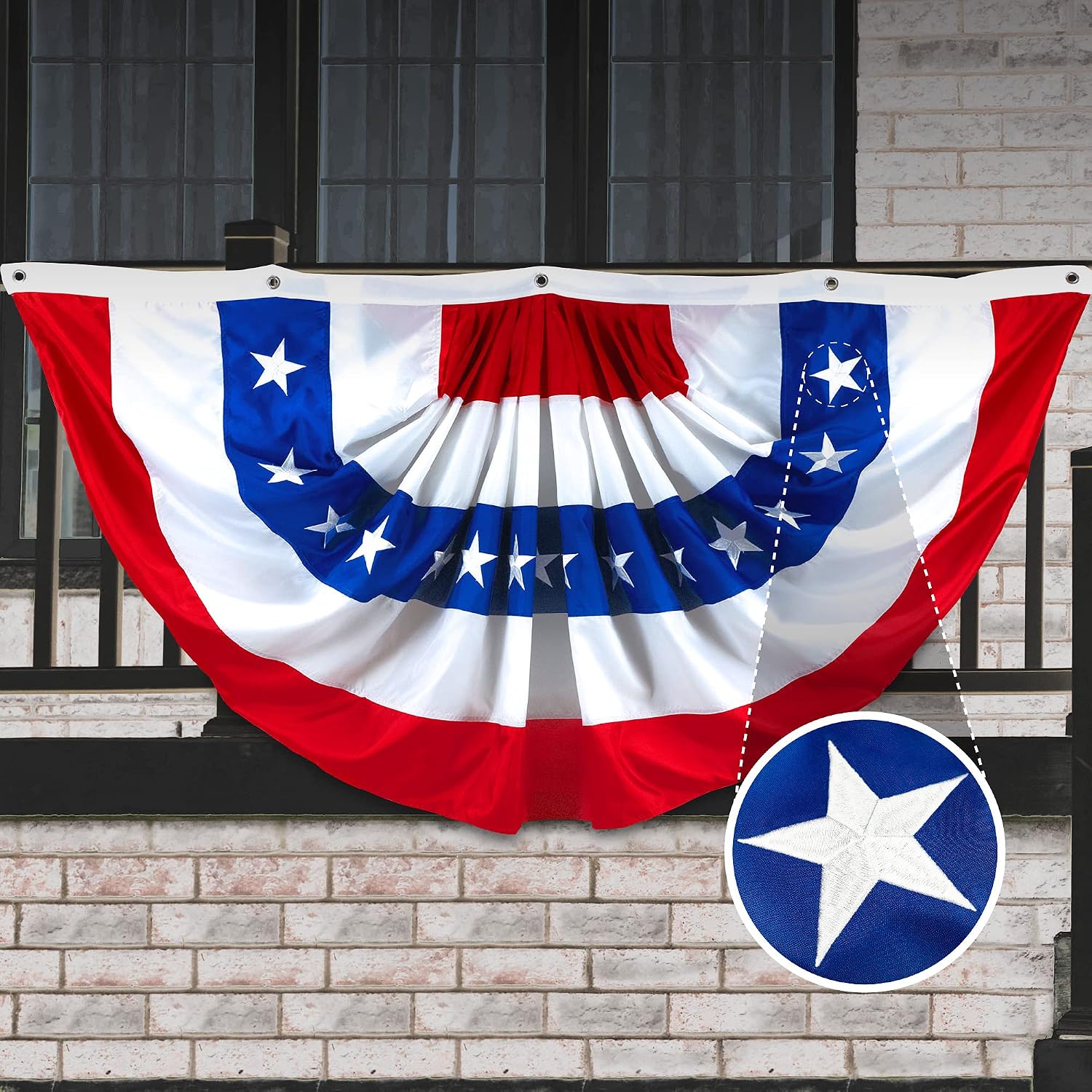 G128 - USA Pleated Fan Flag, 4x8 Feet American USA Bunting Decoration Flags Embroidered Patriotic Stars & Sewn Stripes Canvas Header Brass Grommets
