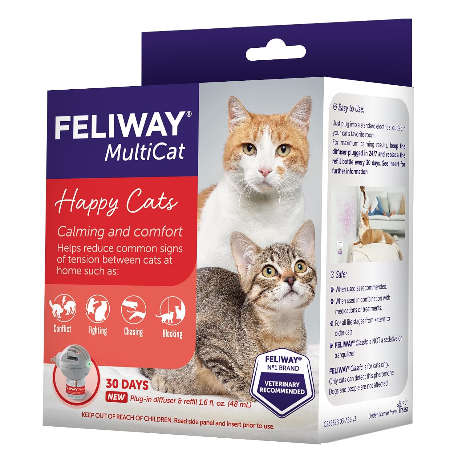 FELIWAY MultiCat Cat Calming Pheromone Diffuser Kit | Helps Reduce Fighting, Tension and Aggression Between Cats due to Stress for Multi‑Cat Homes, 30 Day Supply