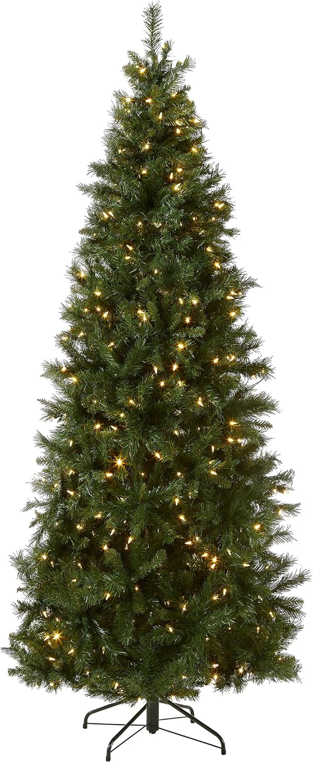 National Tree Company 7.5ft Pre-Lit Lehigh Valley Pine Slim Christmas Tree | 450 LED Lights, 1, 105 Tips, 10 Light Functions, Foot Pedal