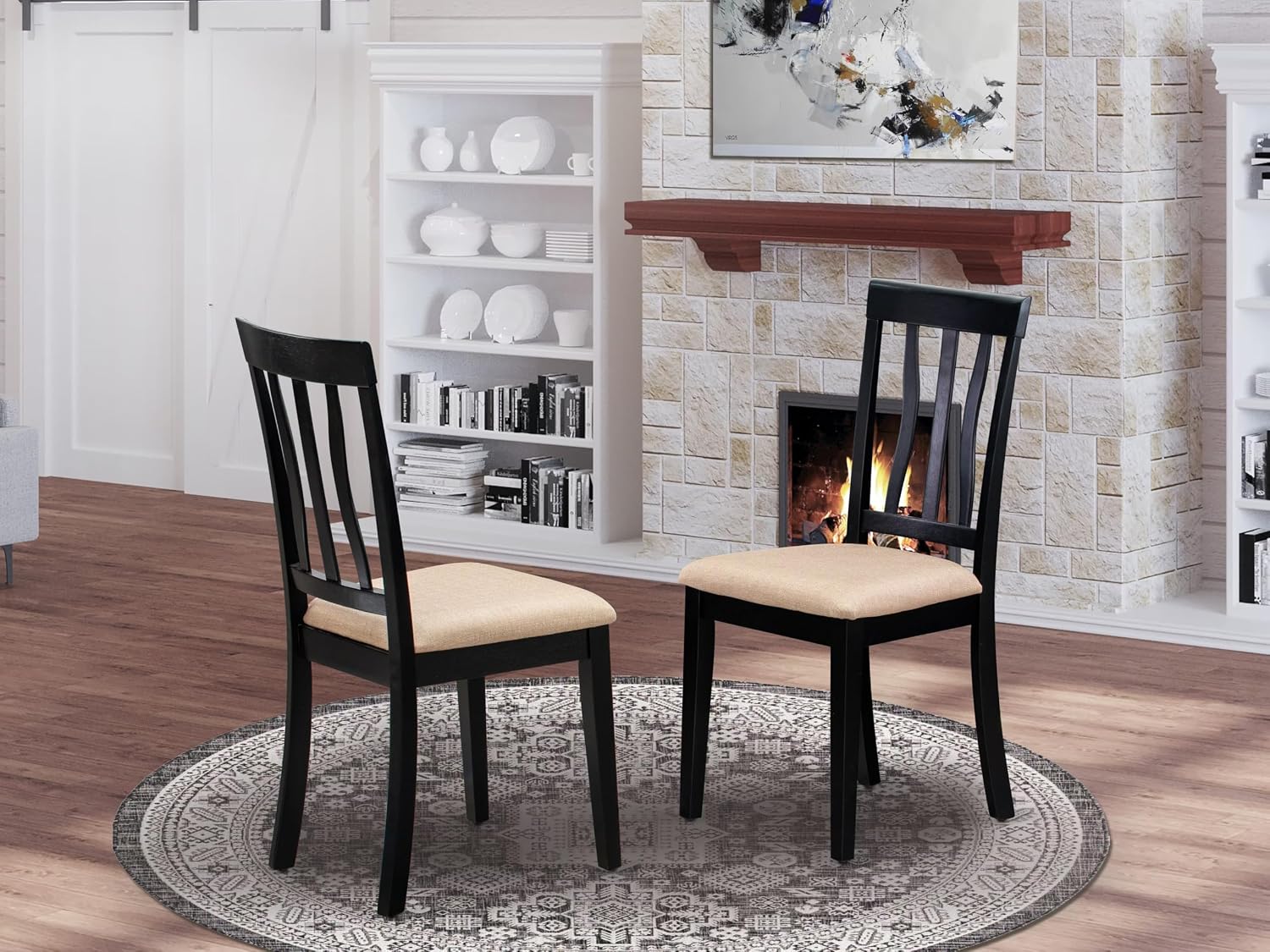East West Furniture ANC-WHI-W Antique Dining Room Chairs - Slat Back Solid Wood Seat Chairs, Set of 2, Buttermilk & Cherry