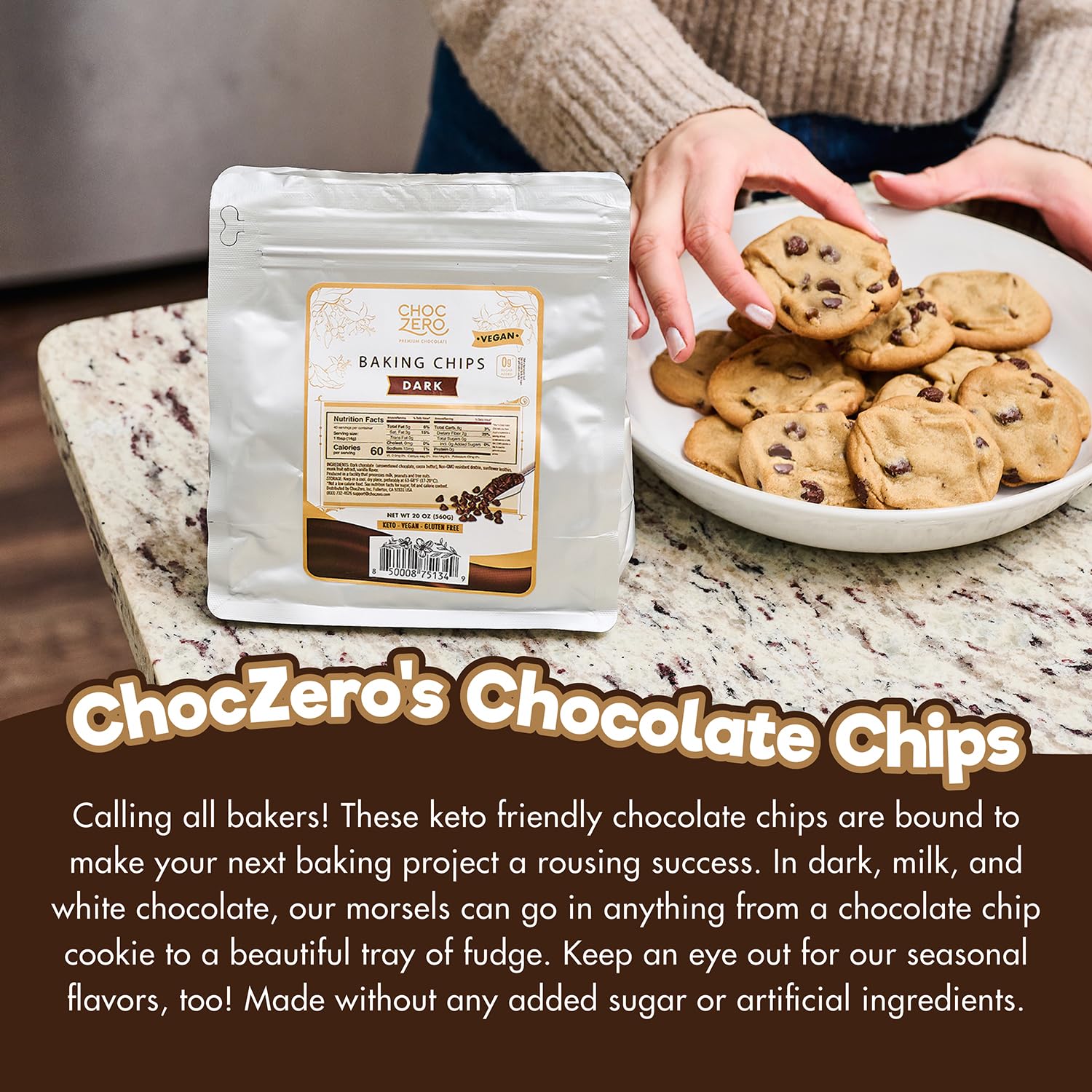 ChocZero Sugar Free Chocolate Chips, Milk Chocolate, 20 oz Bag