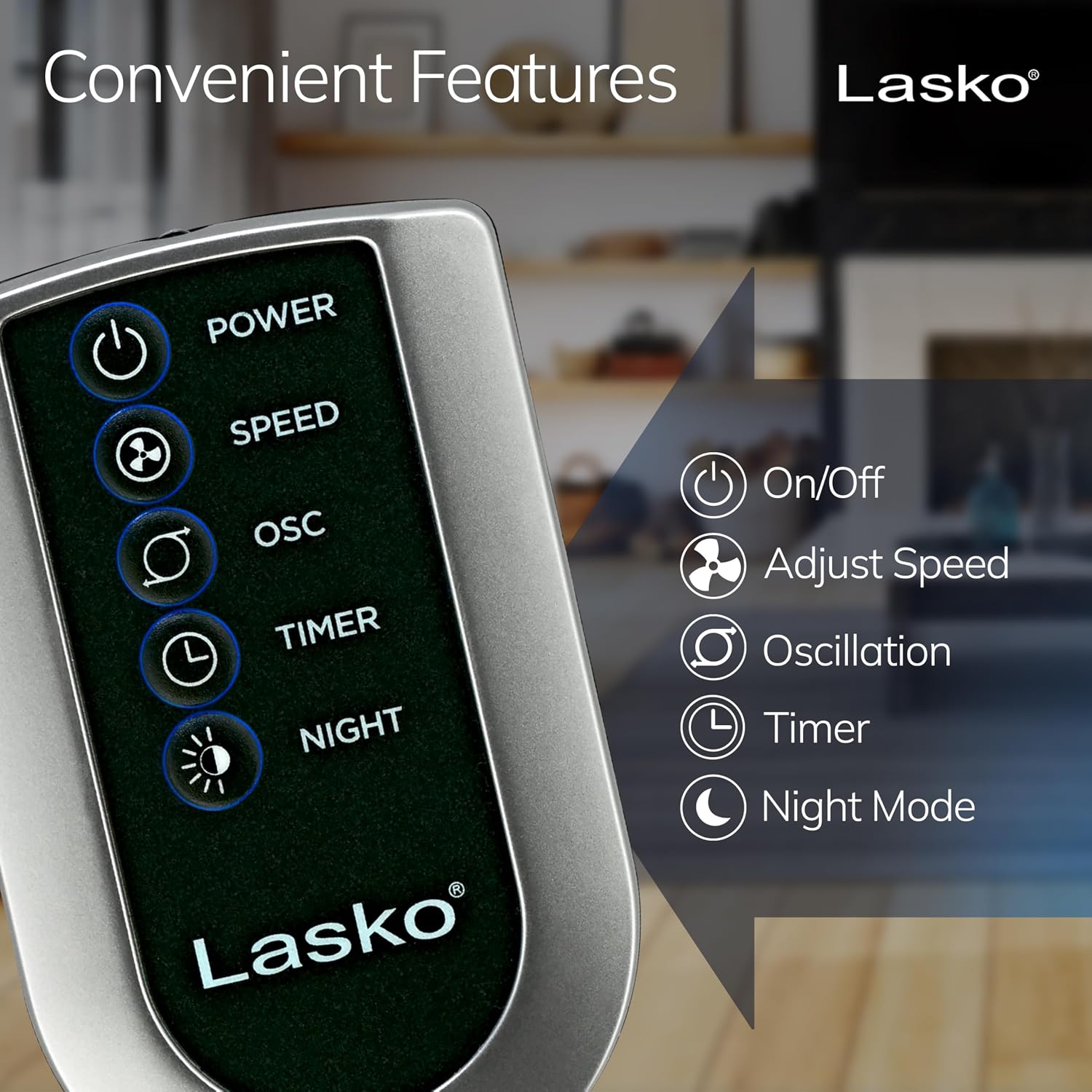 Lasko Oscillating Tower Fan with Remote - 42" - T42951 - Silver | Quiet Standing Fan for Bedroom, Office, and Home, 3 Speeds, Timer, Powerful Cooling Air, Nighttime setting, Space-Saving