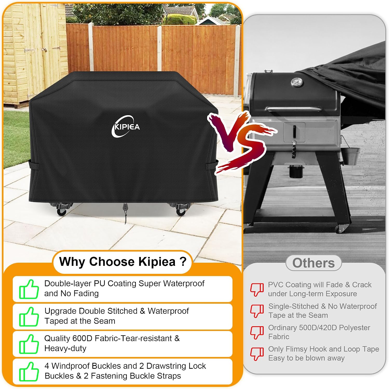 600D Vertical Smoker Cover for Pit Boss 3/4 / 5/7 Series, Waterproof Pellet Grill Cover, 73550, UV Resistant, No Tear, No Fading