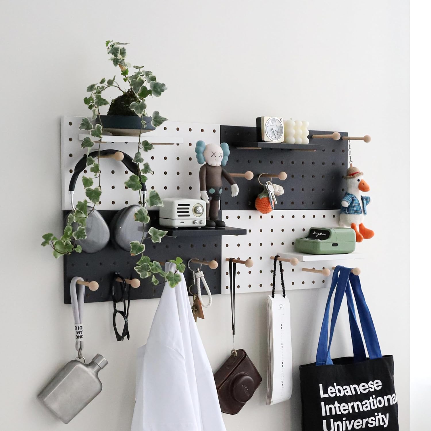Wooden Pegboard Modular Display Organization Storage Wall Hooks Shelf(Color:Oak)