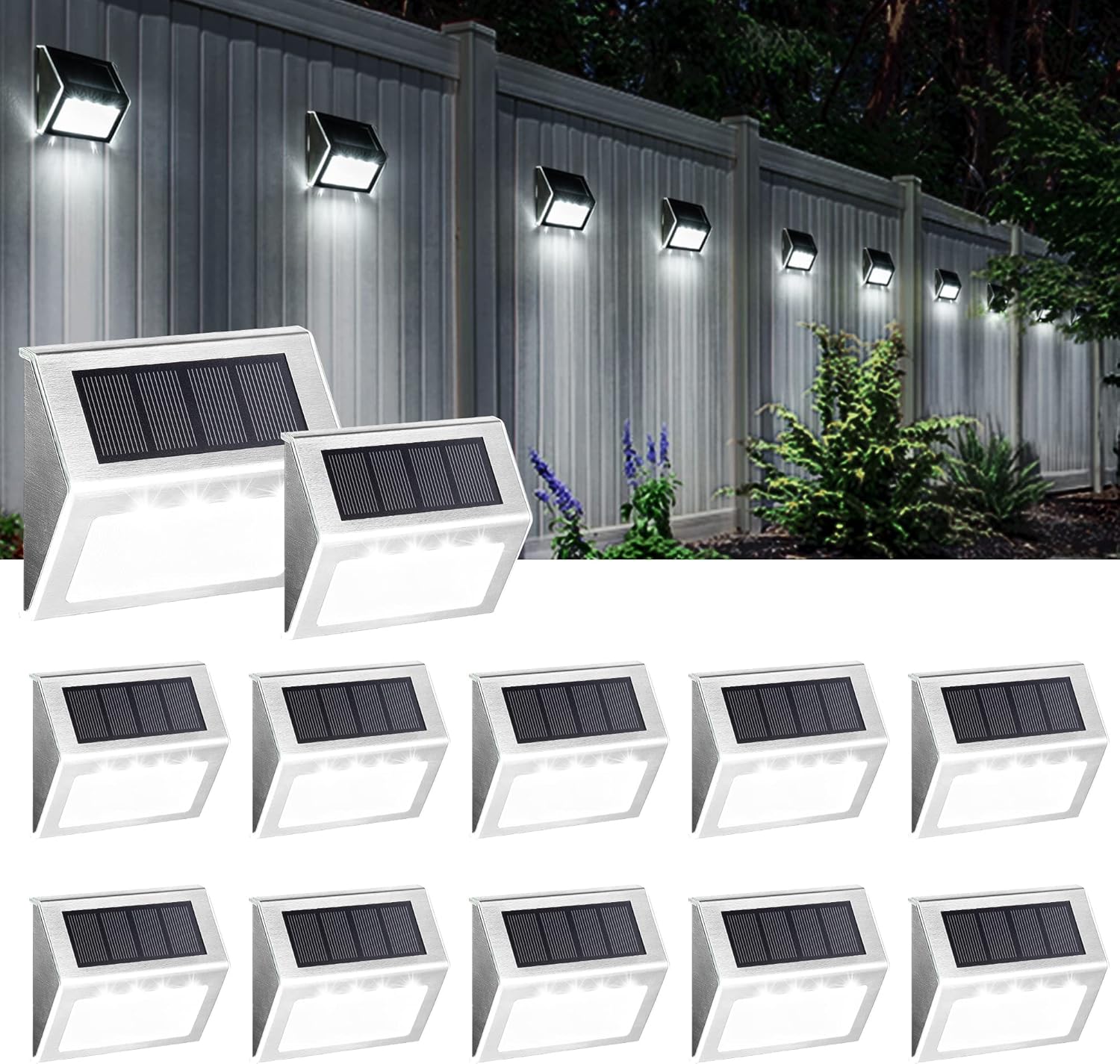SOLPEX Solar Fence Lights, 12 Pack, Waterproof, Cold White