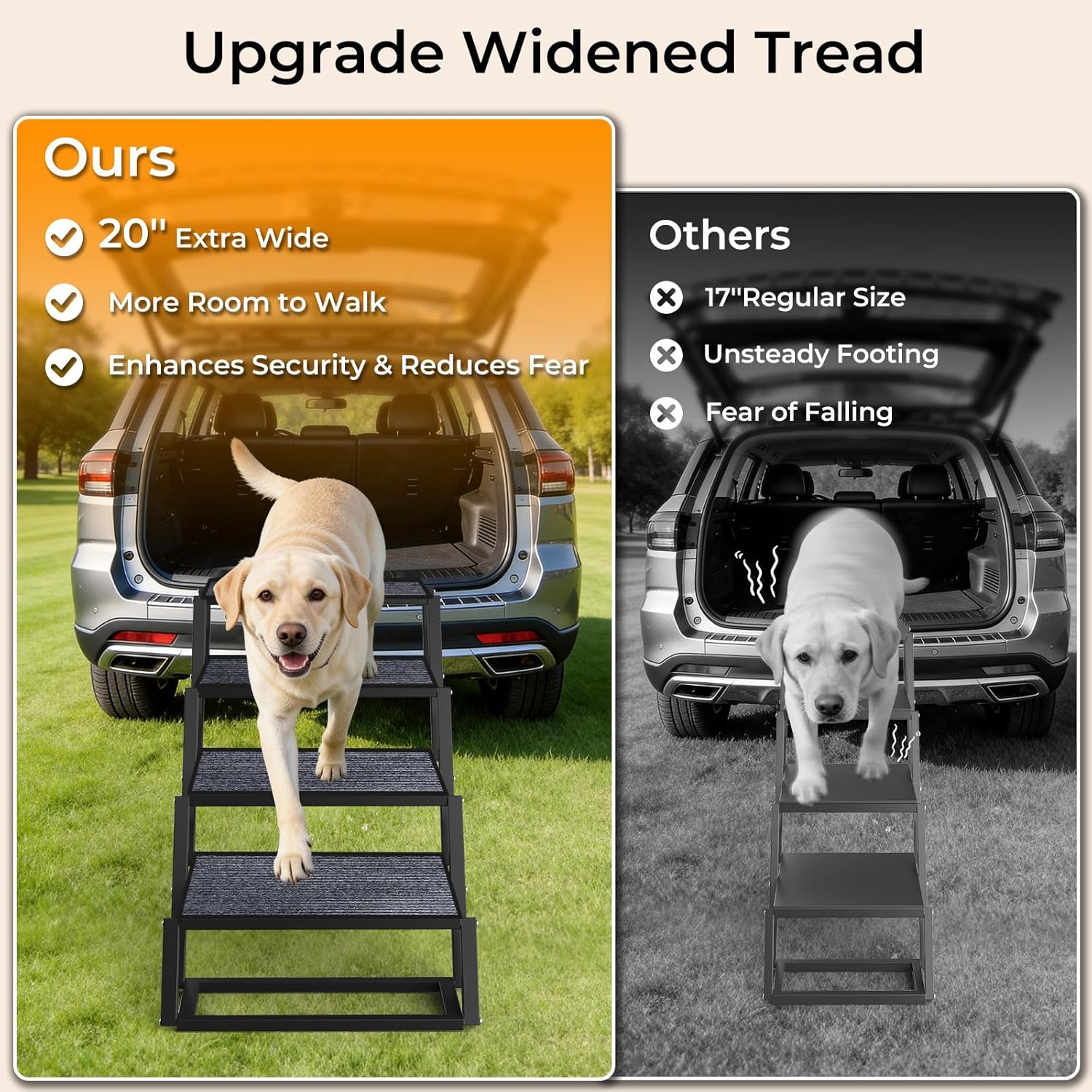 URPOWER Dog Stairs for Large Dogs Extra Wide 20" with 5-Step Dog Ramp Steps | Foldable Pet Stairs, Detachable for Car High Bed