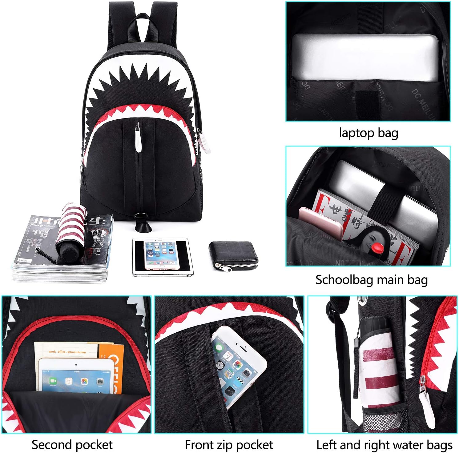 MCWTH Shark Backpacks for Teen Boys, Cool Kids Backpack for School Bookbags (Glow)