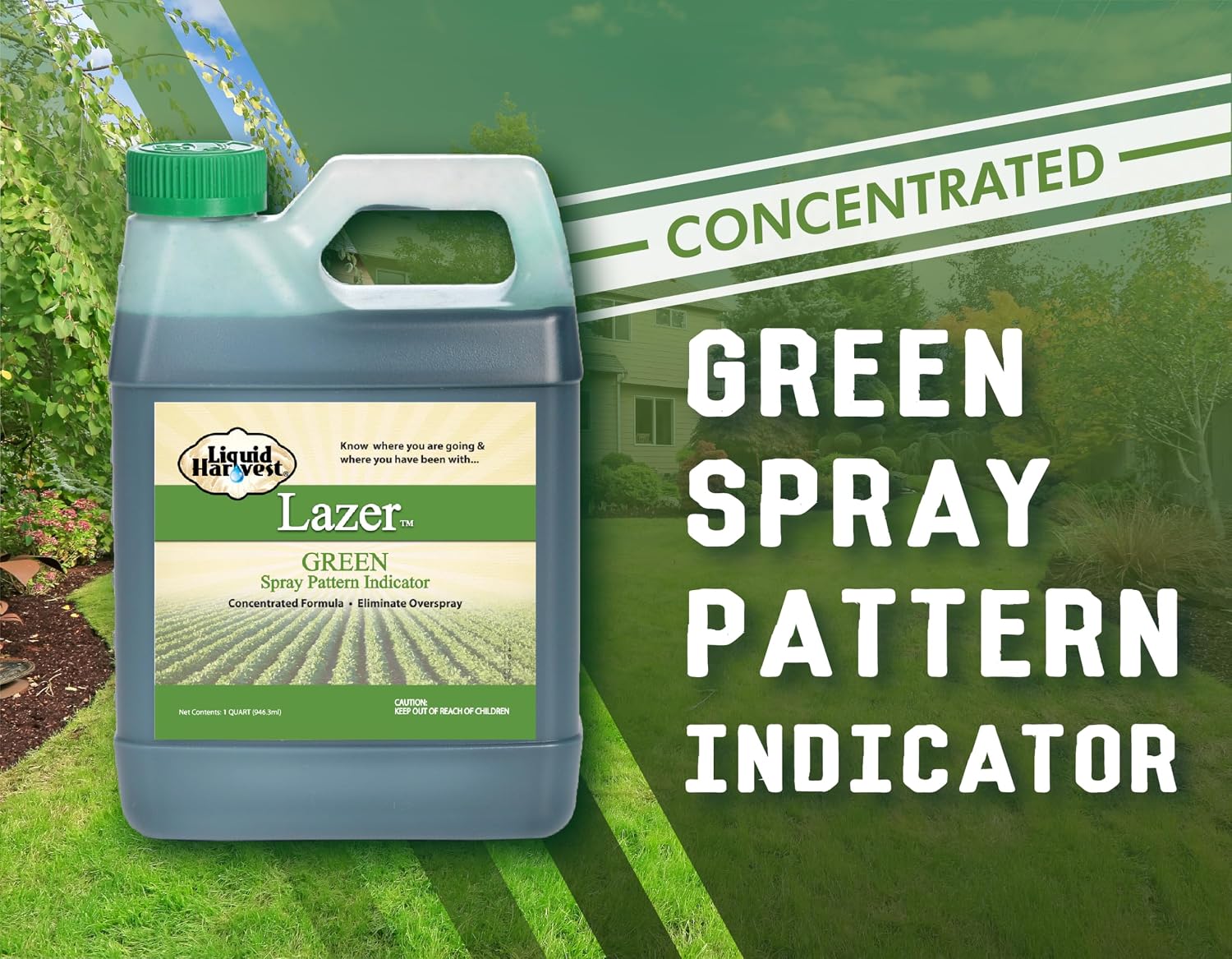 Liquid Harvest Lazer Green Concentrated Spray Pattern Indicator - 1 Quart (32 Ounces) - Perfect Weed Dye, Fertilizer Marking Dye, Turf and Herbicide Marker