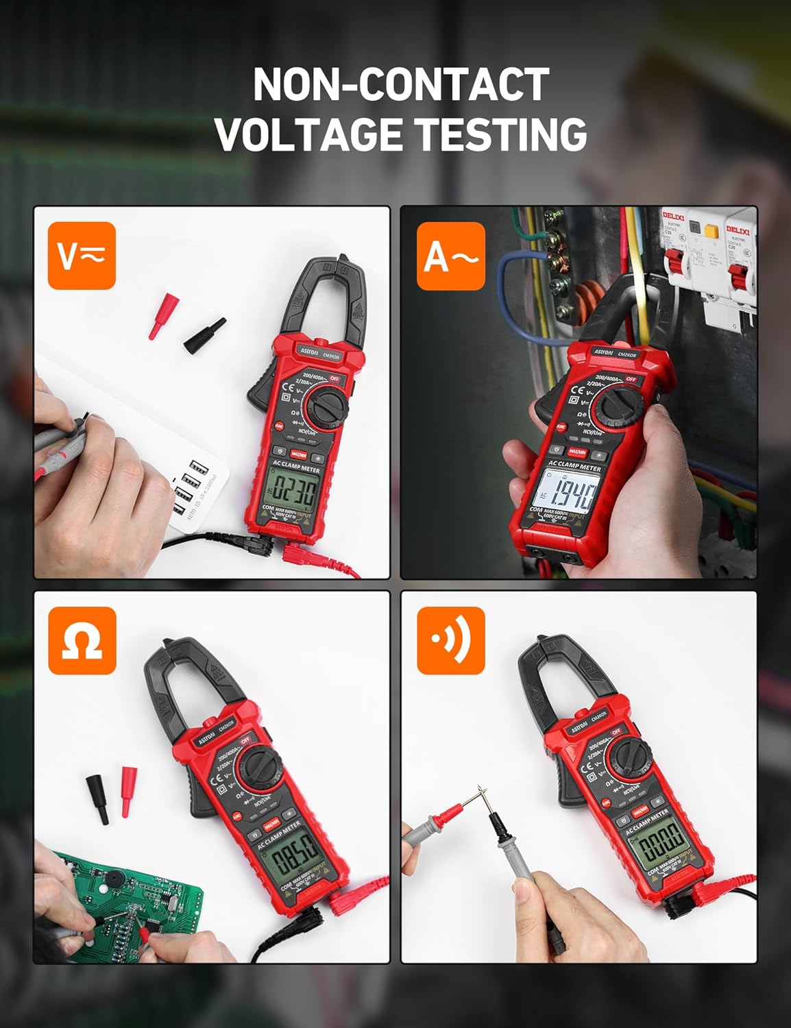 AstroAI Digital Clamp Meter Multimeter 2000 Counts Amp Voltage Tester Auto-ranging with AC/DC Voltage, AC Current, Resistance, Capacitance, Continuity