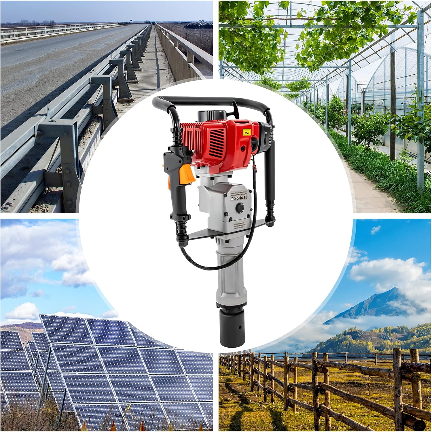Gas Powered T Post Driver Manual Piledriver 2 Stroke 52cc Gasoline Pile Driver Kit Farm Fence Post Hammer Push Pile Lightweight Petrol Piledriver