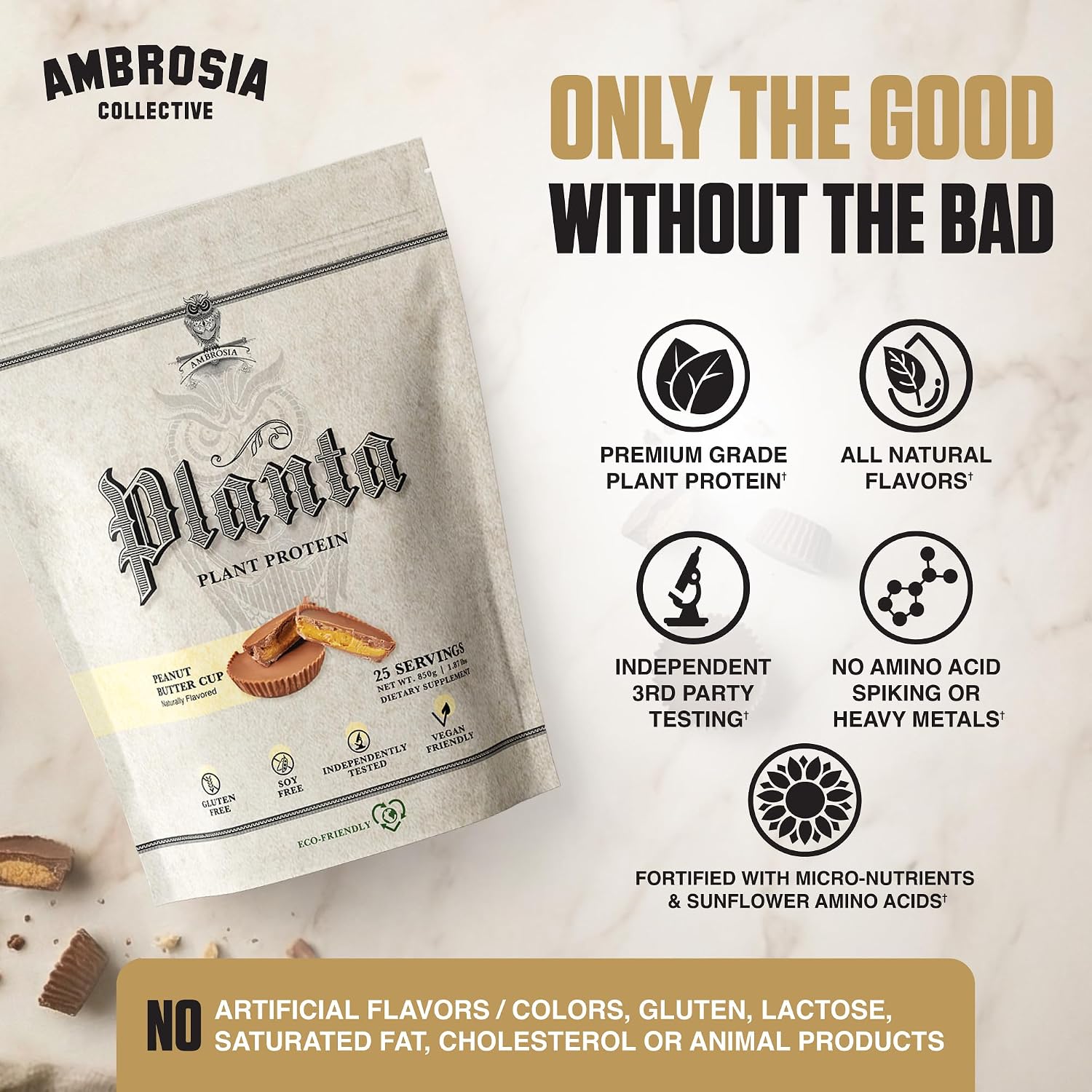 Ambrosia Plant Based Protein Powder 20g | Clean Vegan Pea Protein Powder | Gluten & Dairy Free, Keto Friendly, No Added Sugar | 25 Servings | Banana Maple