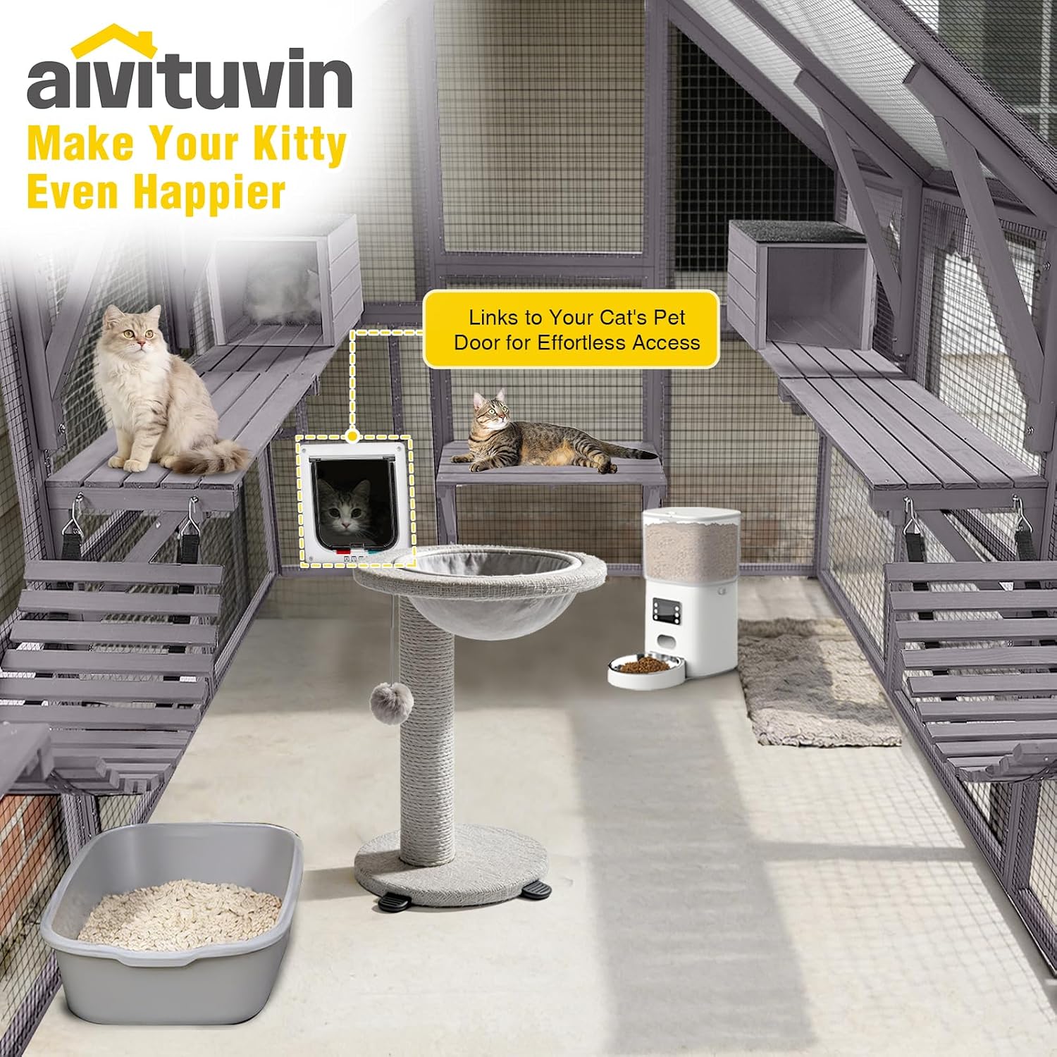Aivituvin Extra Large Window Catio 5-Level Outdoor Cat Enclosure with Cover