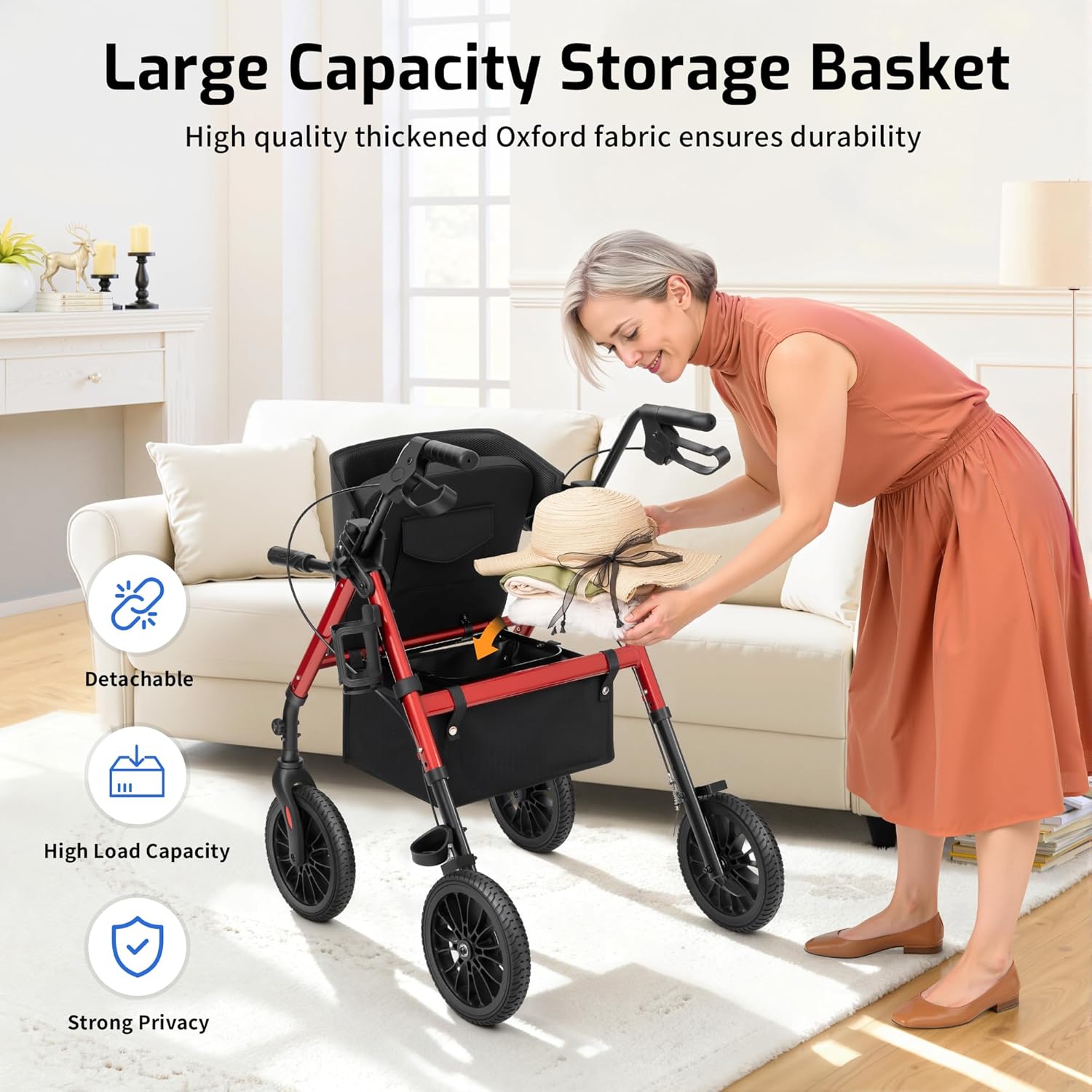 2 in 1 Rollator Wheelchair Combo Walker for Seniors with Seat | Transport-Wheelchair-Lightweight-Foldable with Adjustable Seat and Handle
