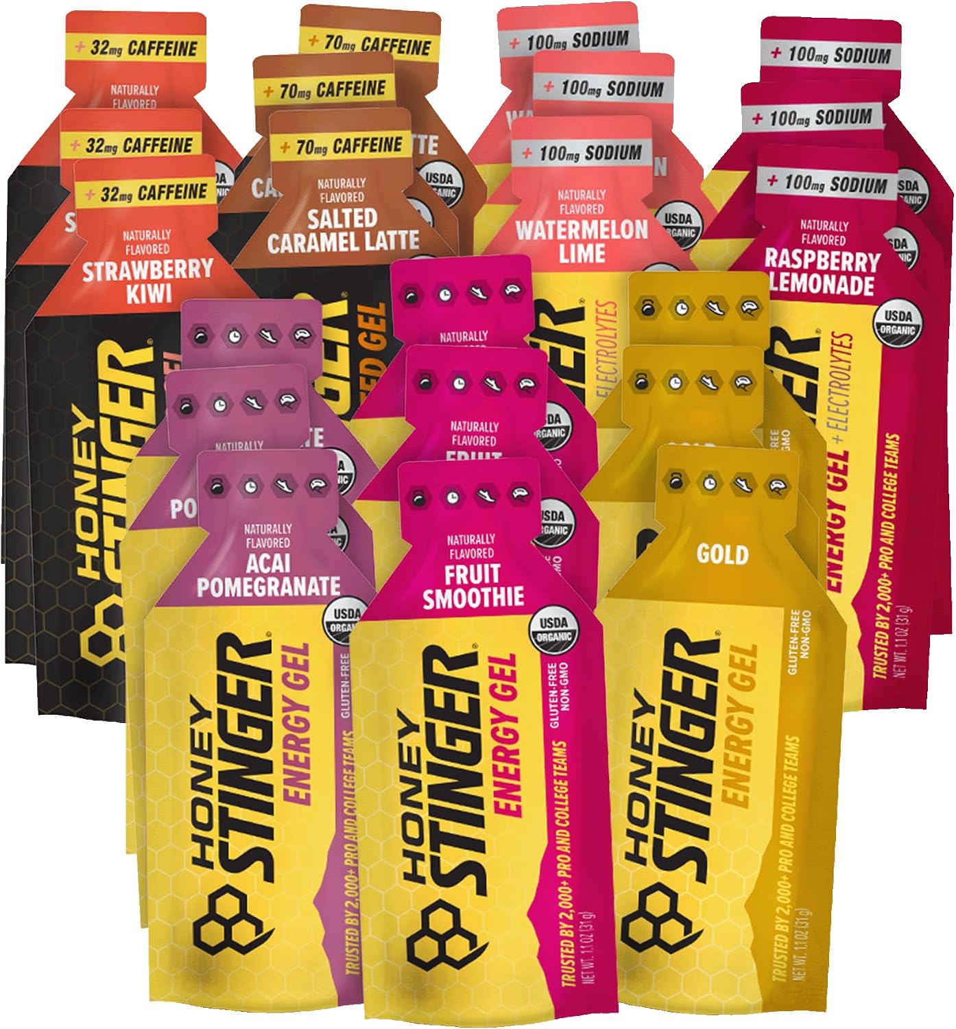 Honey Stinger Gold Energy Gel, Gluten Free & Caffeine Free, for Exercise, Running and Performance, Sports Nutrition for Home & Gym, Pre and Mid Workout, 24 Pack, 26.4 Ounce | sports-nutrition-endurance-and-energy-chews