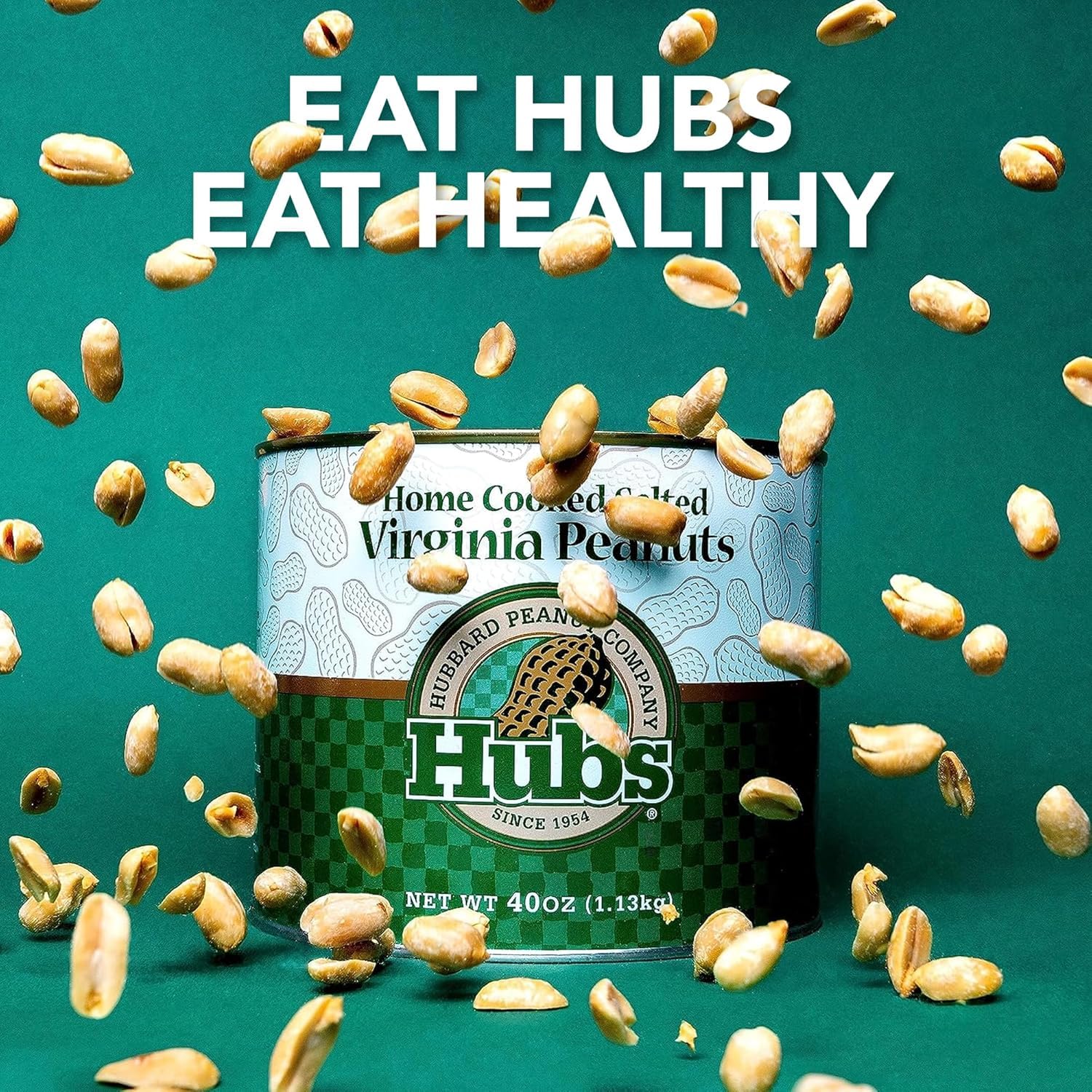 Hubs Peanuts Premium Salted Virginia Nuts, Non-GMO, Gluten Free Healthy Snacks - Irresistible Crunch & Flavored Peanuts - Made from Premium Ingredients - Vacuum-Sealed Tin - 2 Packs of 40 oz Cans