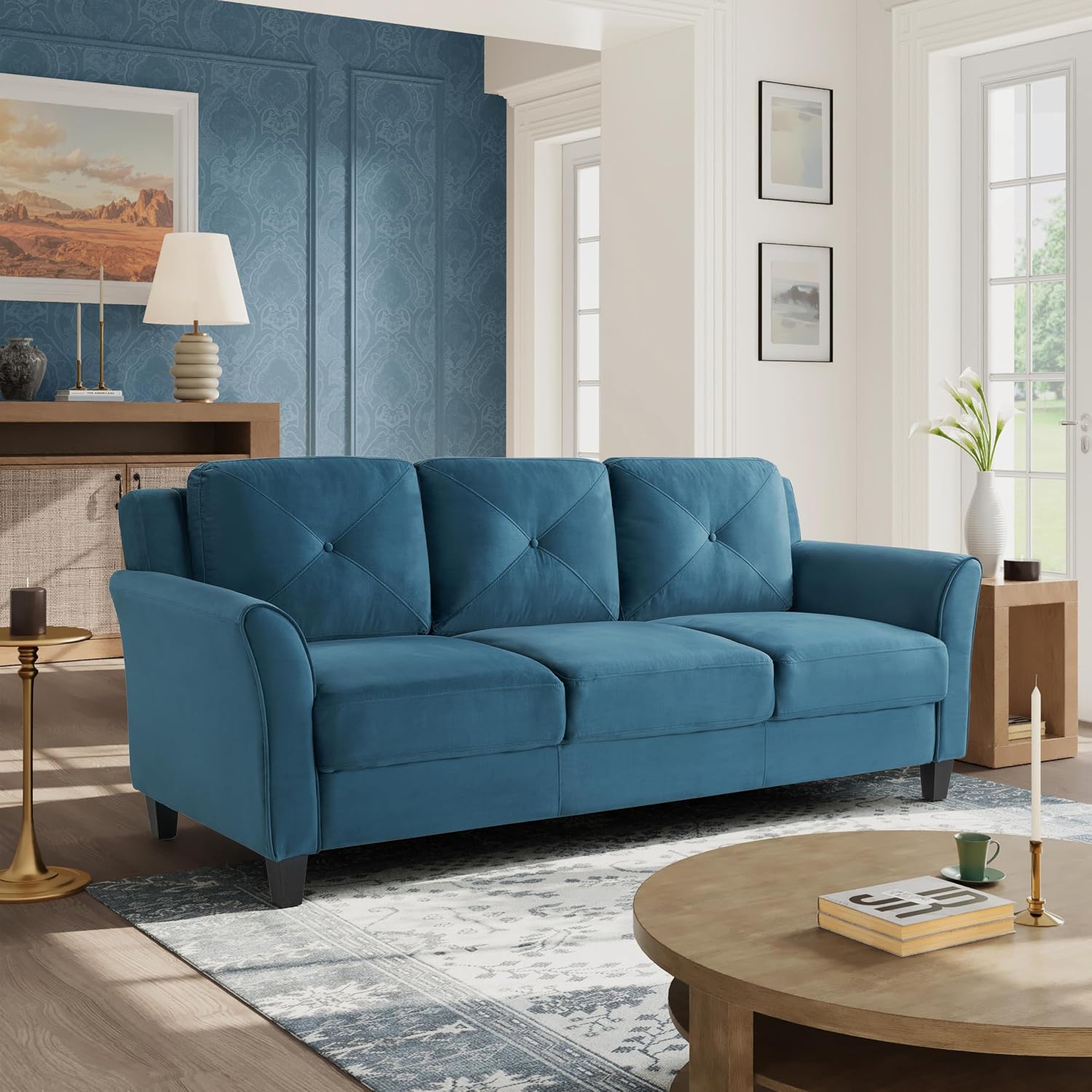 Studio Living Harrington 57.9" Loveseat, Transitional Modern, Pocket Coil Comfort, Easy Assembly, Microfiber Fabric, Dark Grey