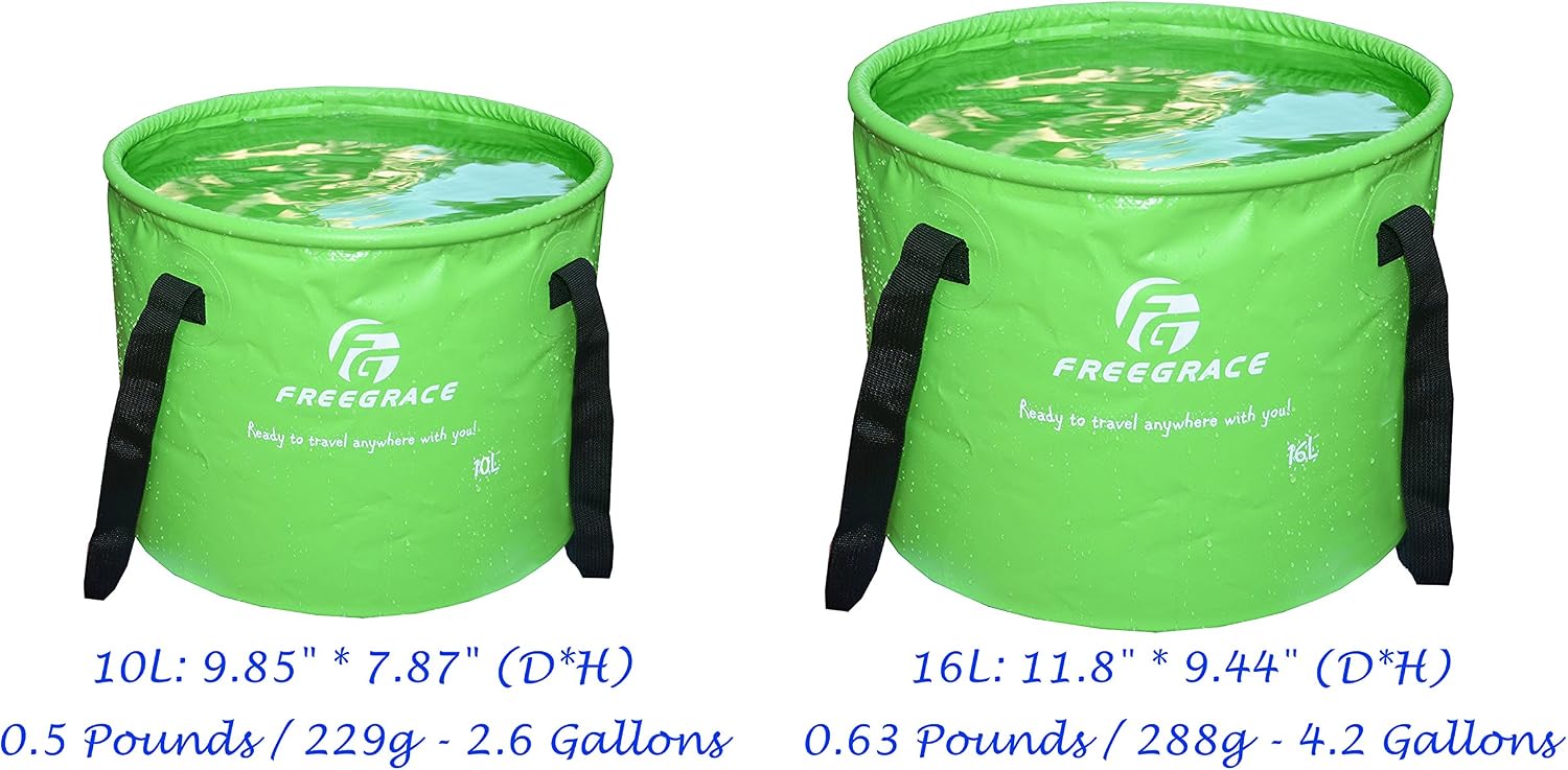 Freegrace Collapsible Bucket with Mesh Tool Pocket - 10L, 16L & 23L Portable Folding Water Container - Heavy Duty 500D Tarpaulin, BPA-Free Wash Basin for Camping, Fishing, RV, and Car Washing