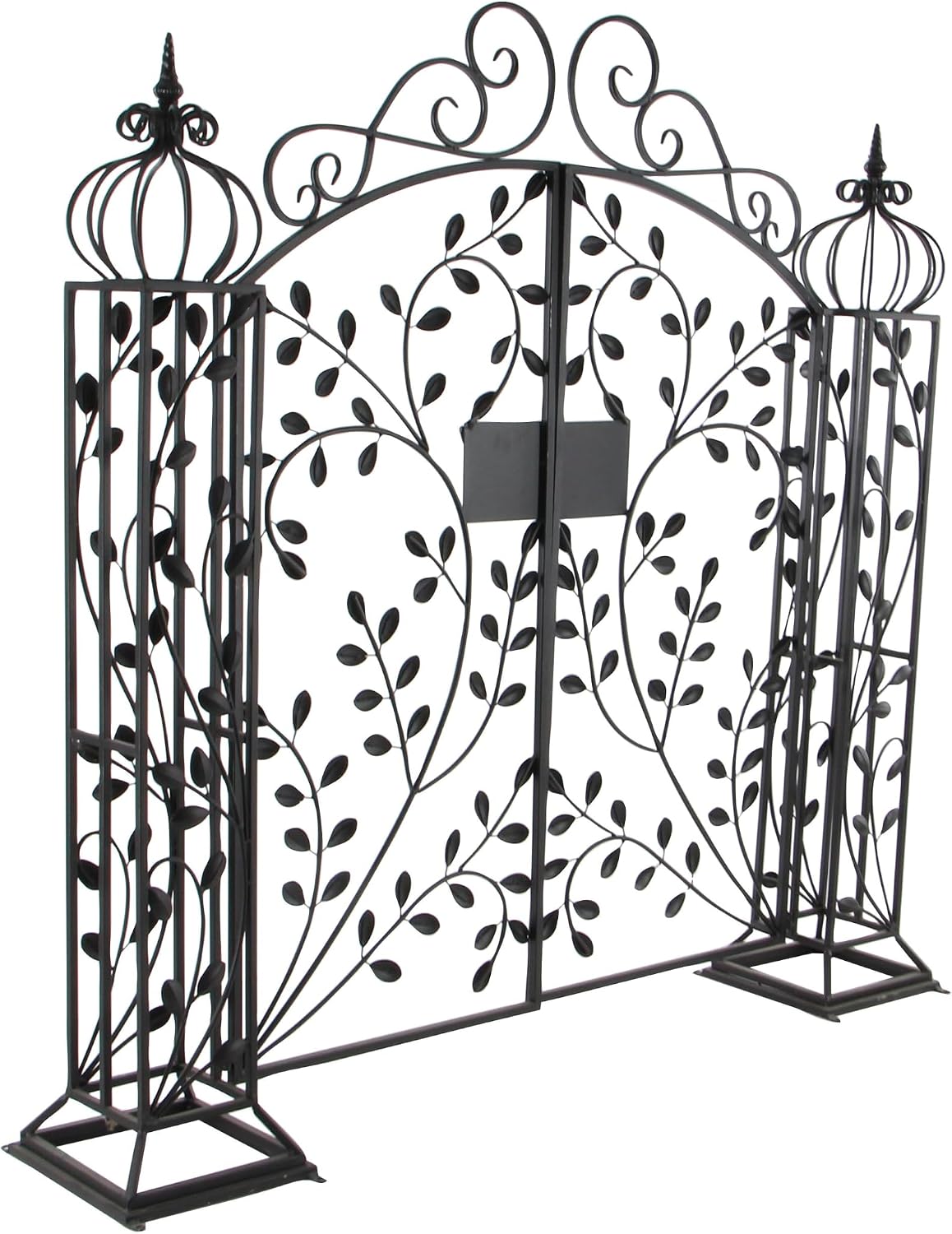 Deco 79 Metal Indoor Outdoor Garden Arbor, 78" x 14" x 94", Matte Bronze | Elevate patios and gardens, metal garden arch trellis, metal trellis for climbing plants outdoor, double doors, scroll latch