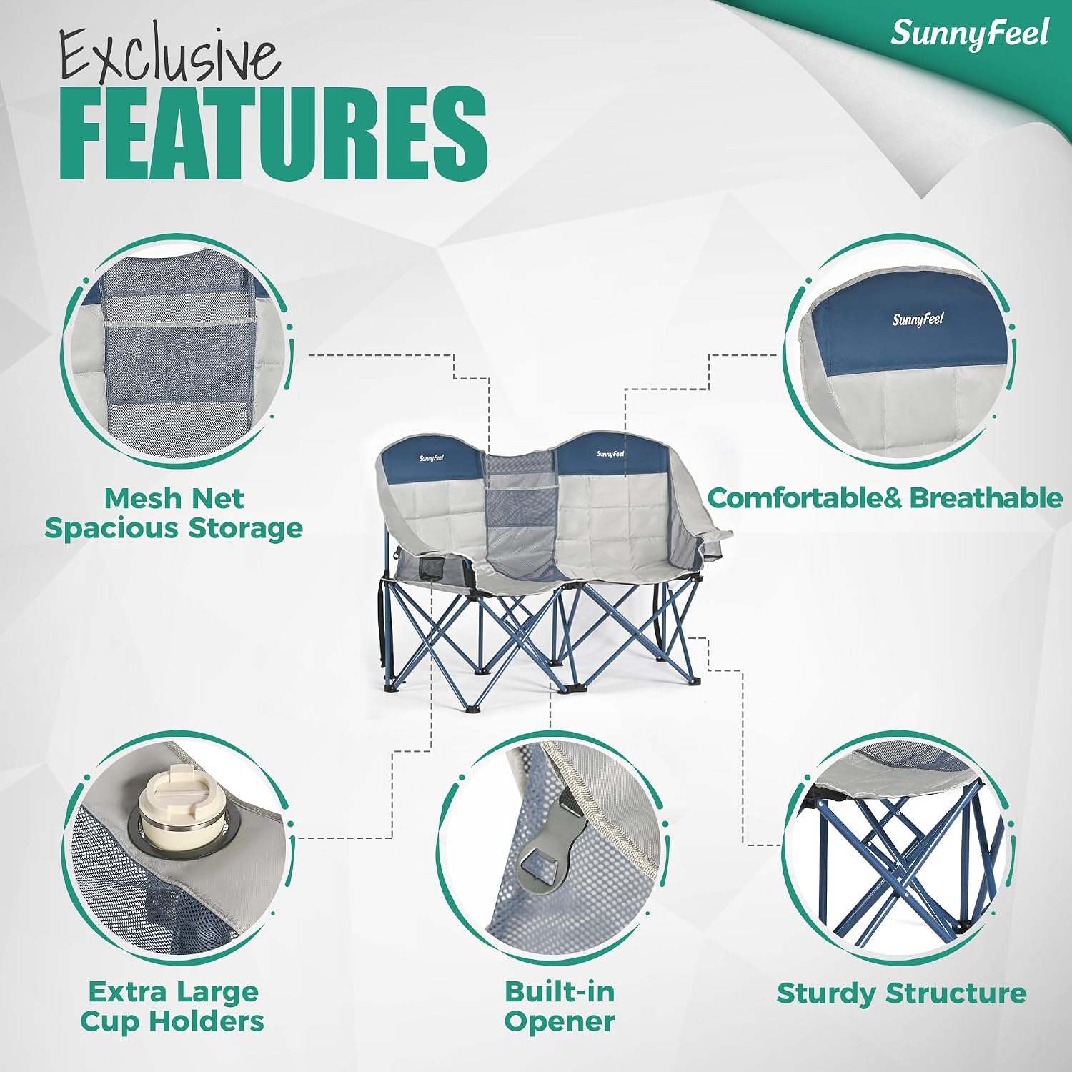 SUNNYFEEL Folding Double Camping Chair Oversized Loveseat for Adults