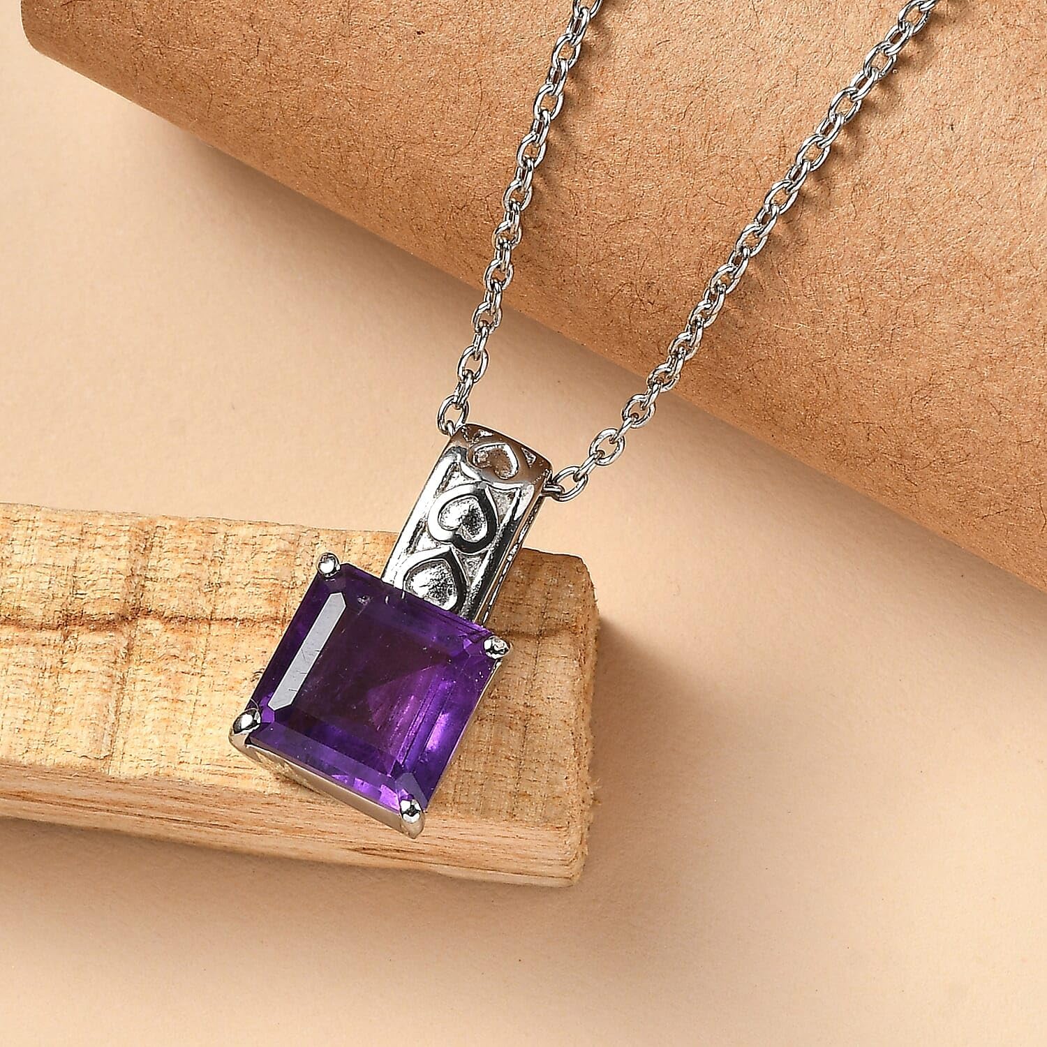 Amethyst 5.00 ctw Pendant Necklace in Stainless Steel 20 Inches
