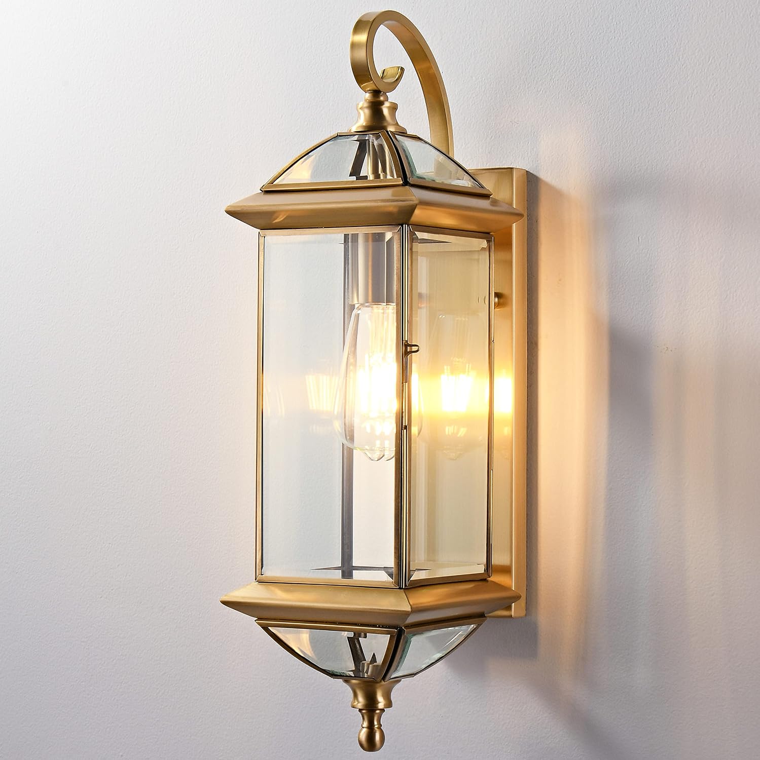 Solid Copper Outdoor Wall Light, 18.5" Oil Rubbed Bronze Porch Lantern with Clear Beveled Glass, Exterior Wall Sconce for Front Door, Garage
