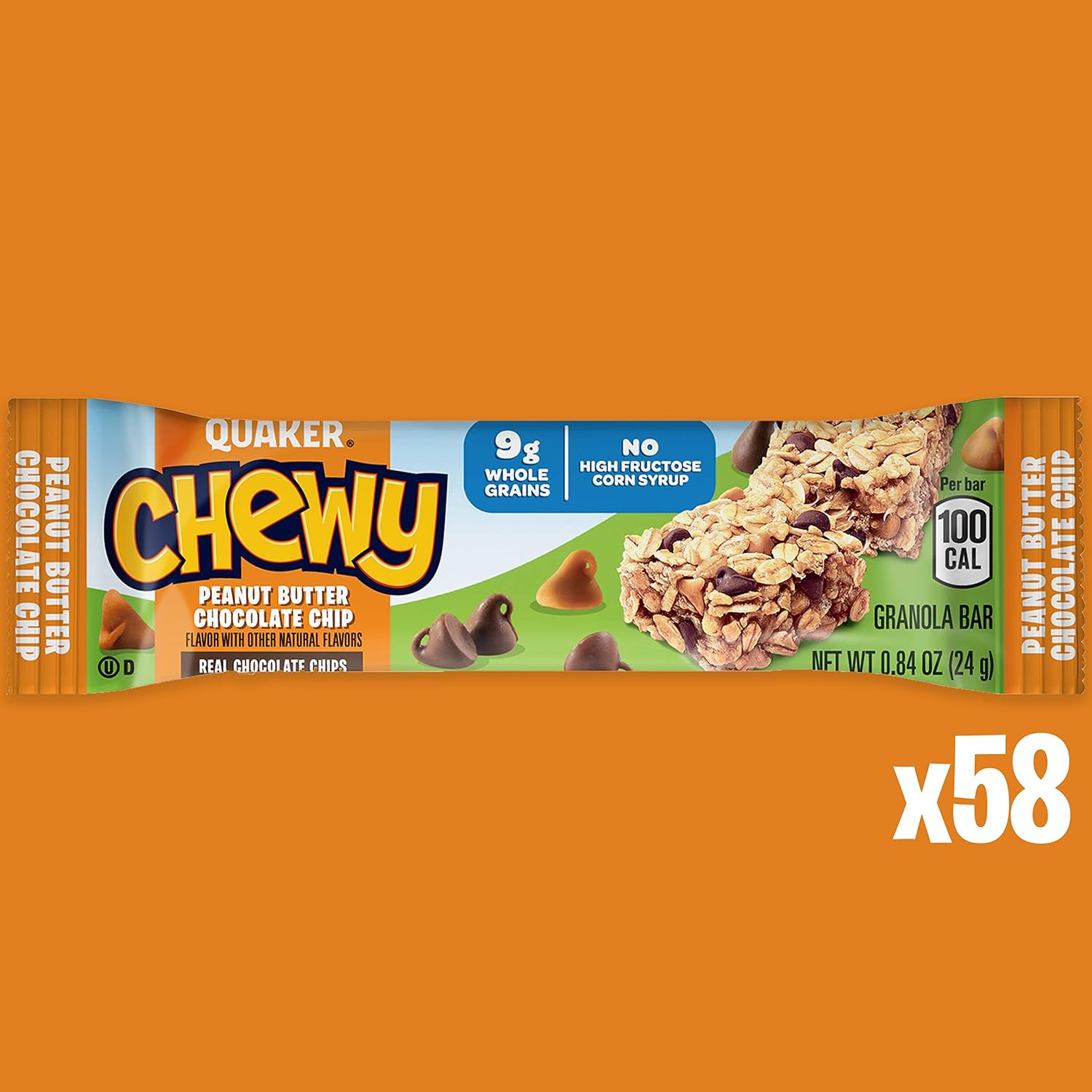 Quaker Chewy Granola Bars, Chocolate Chip, 58 Count - Packaging May Vary