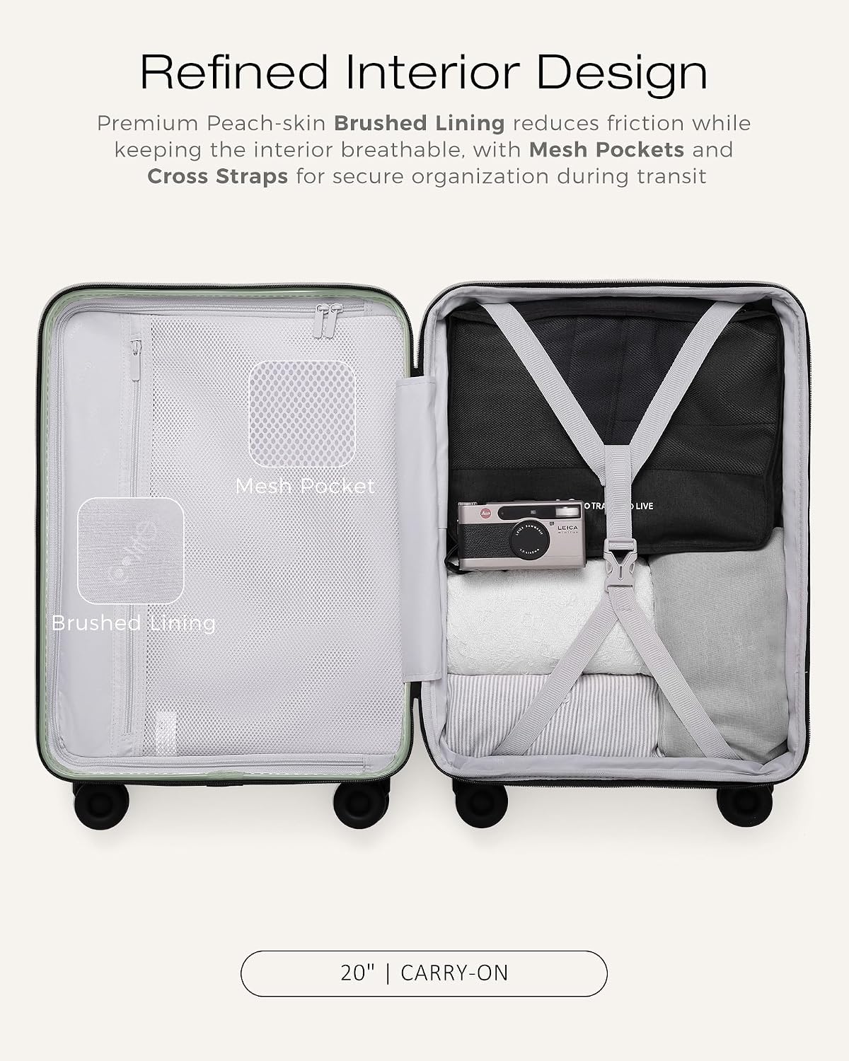 Coolife Luggage Carry-On, Lightweight PC Hardside Suitcase, 20-Inch, Black | Expandable Carry-On, Dual Spinner Wheels, TSA-Approved Lock, Upgraded PC Hardshell, Durable Travel Suitcase
