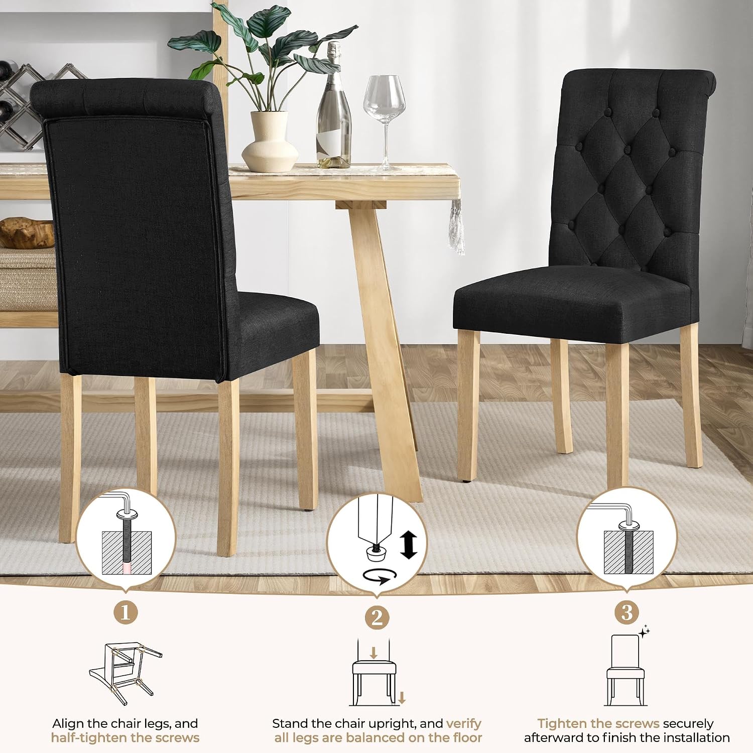 Yaheetech Dining Chairs Set of 2 Modern Upholstered Parson Chairs Dark Gray