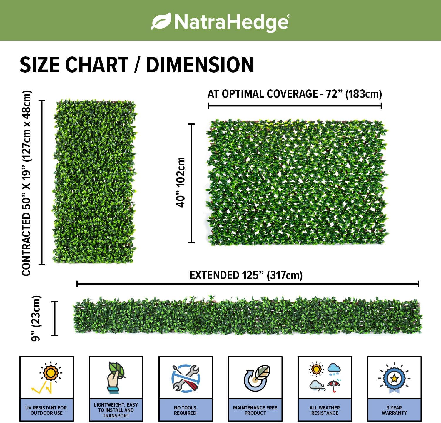 NatraHedge 20''X50'' Artificial Privacy Grass Wall Decor, Laurel Leaf