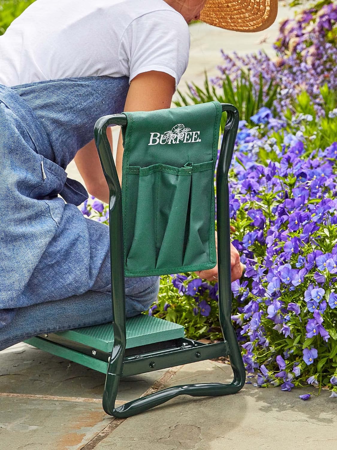 Burpee Multi-Function Garden Kneeler Seat with Padded Cushion and Detachable Tool Bag, Versatile Garden Stool with Foldable Frame